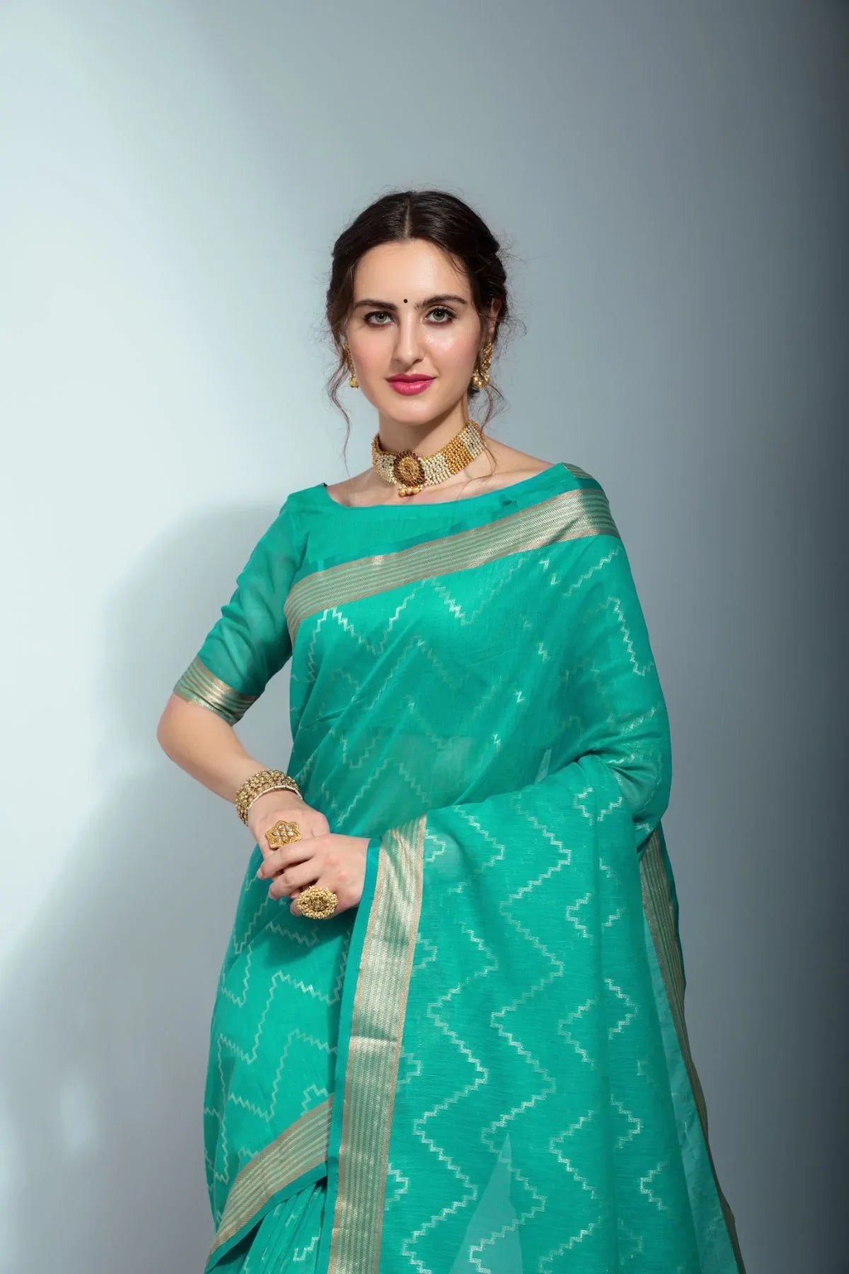 Mountain Meadow Green Zari Woven Linen Silk Saree