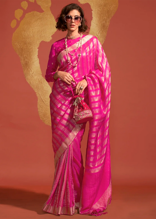 Pink Banarasi Handloom Silk Saree