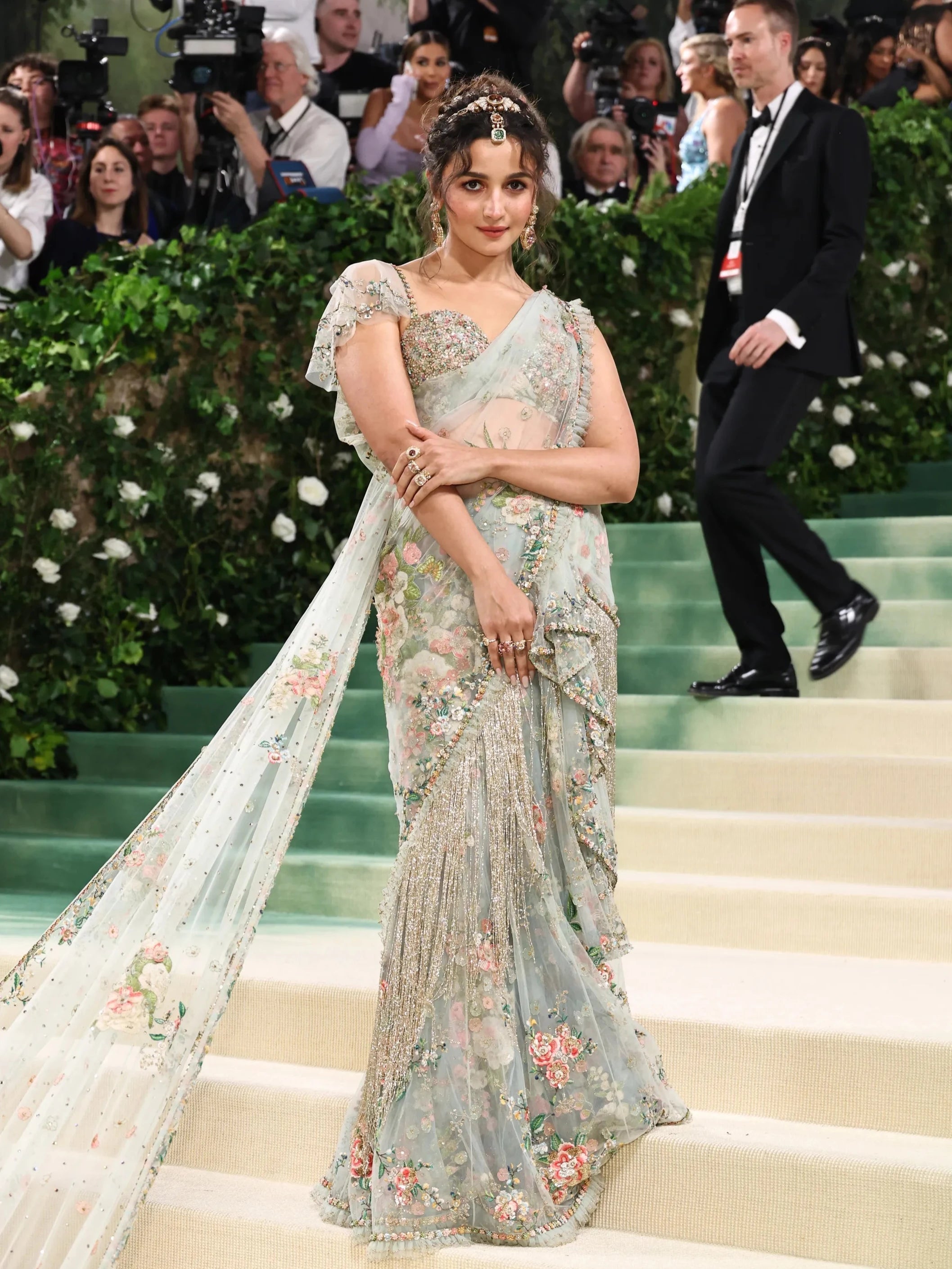 Alia Bhatt Soft Tabi Organza Saree with Heavy Digital Print with  Multi Thread and Sequins Embroidery Work