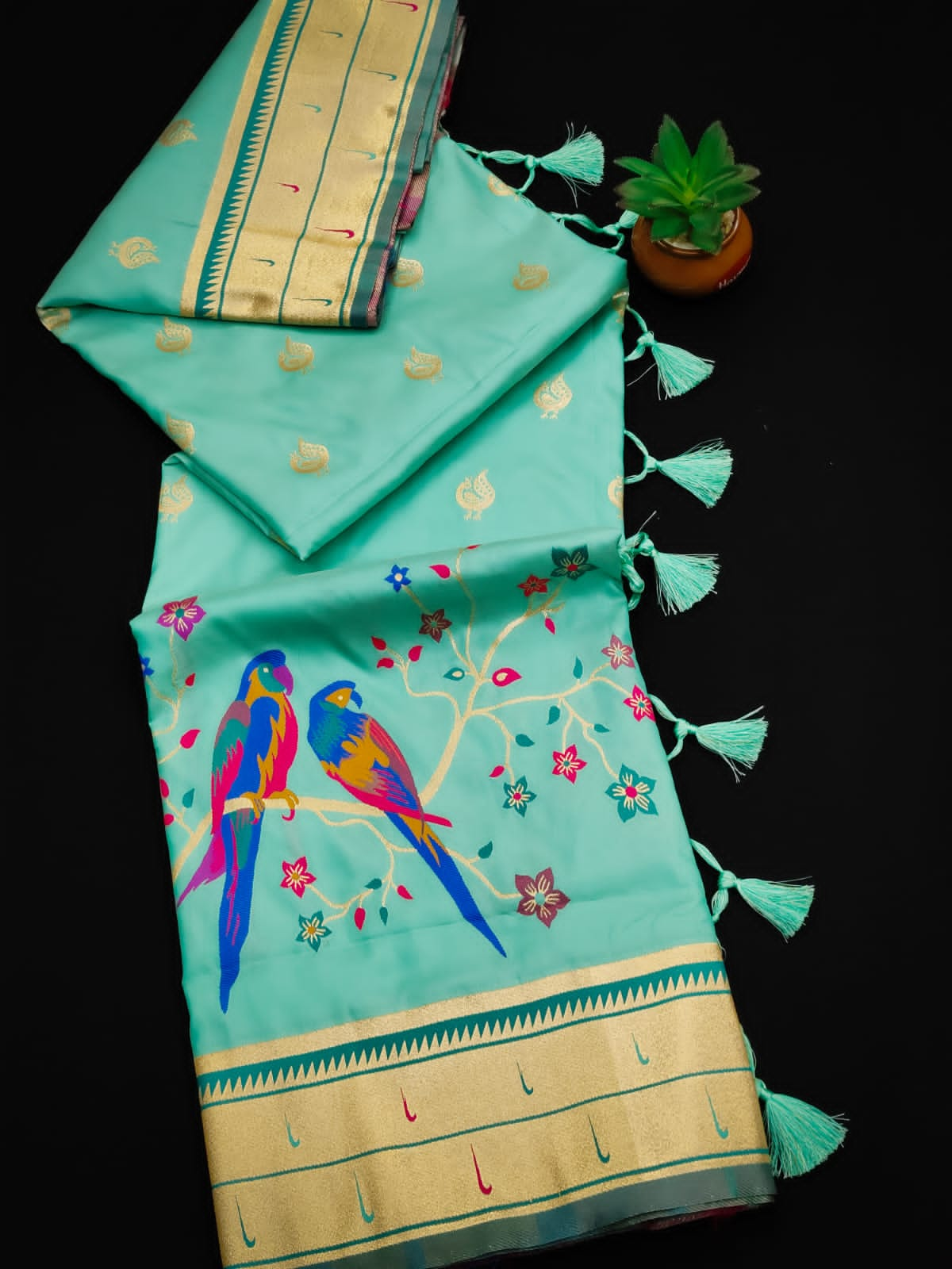 Keppel Blue Woven Paithani Silk Saree