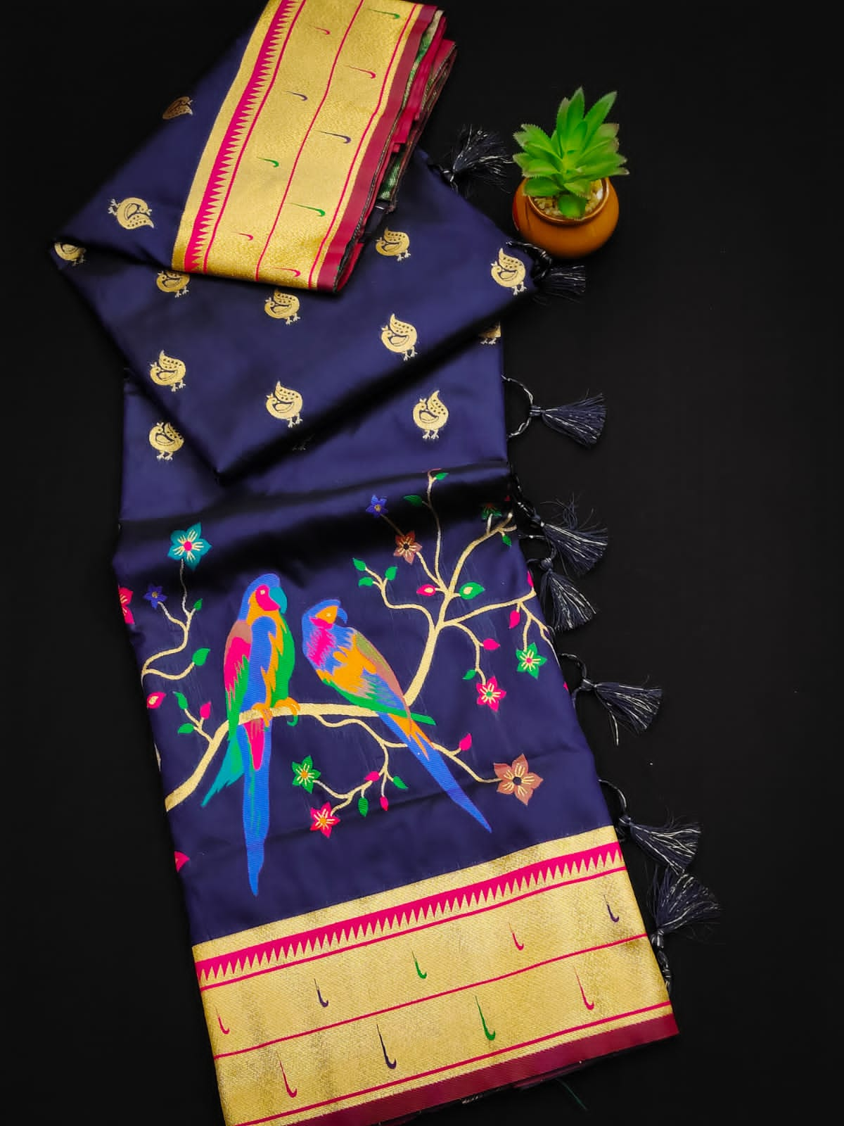 Kashmir Blue Woven paithani Silk Saree