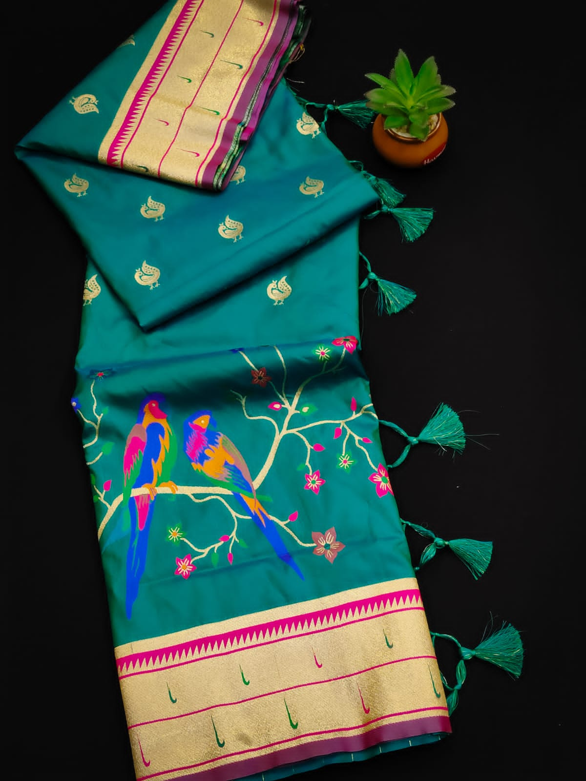 Java Blue Woven Paithani Silk Saree