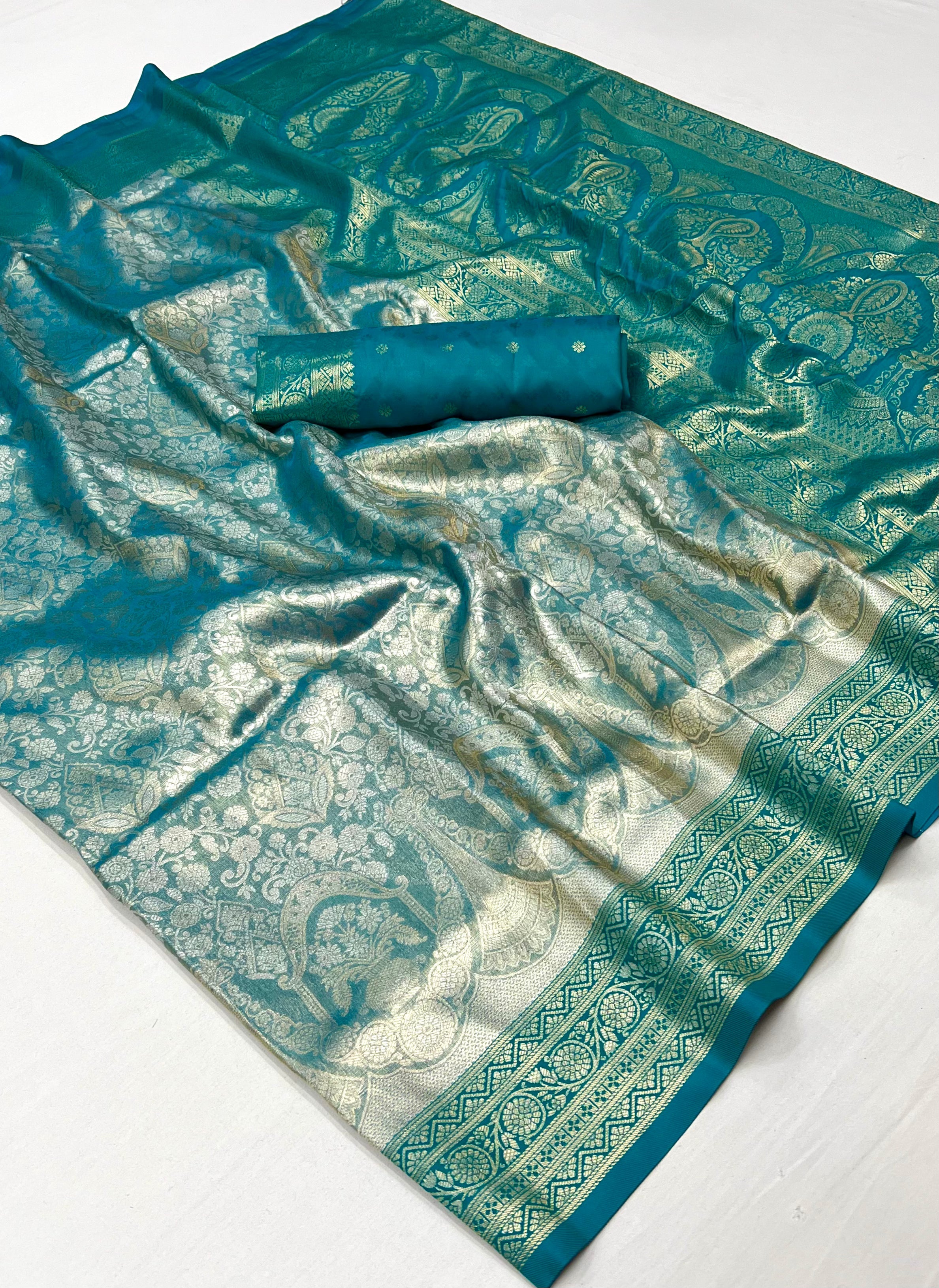 Neptune Blue Woven Kanjivaram Silk Saree