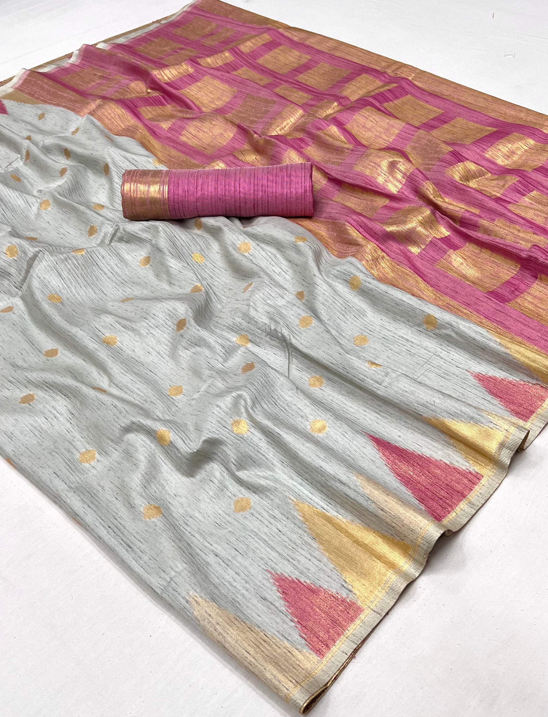 Light Grey South Tussar Temple Border Silk Saree