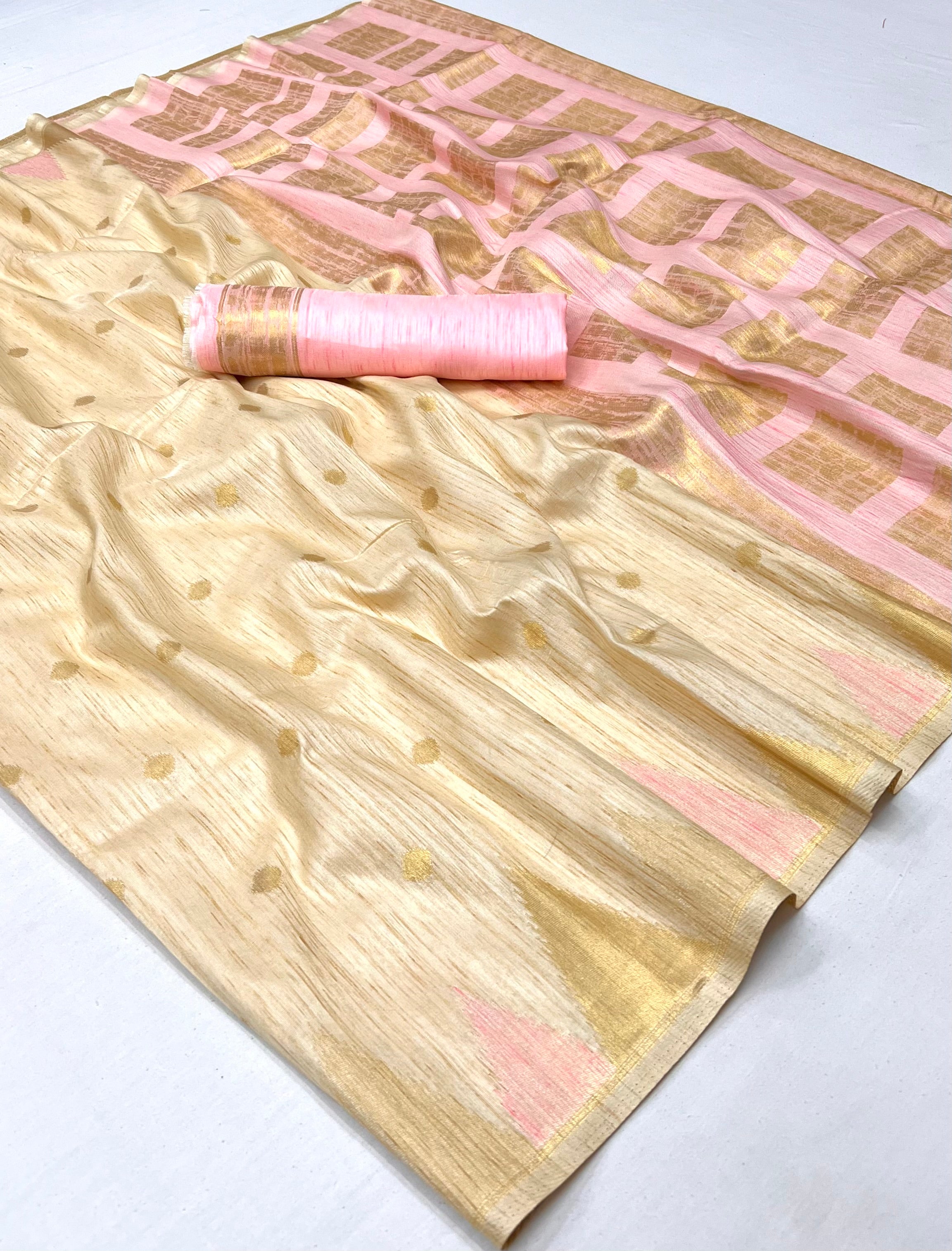 Taupe Golden South Tussar Temple Border Silk Saree