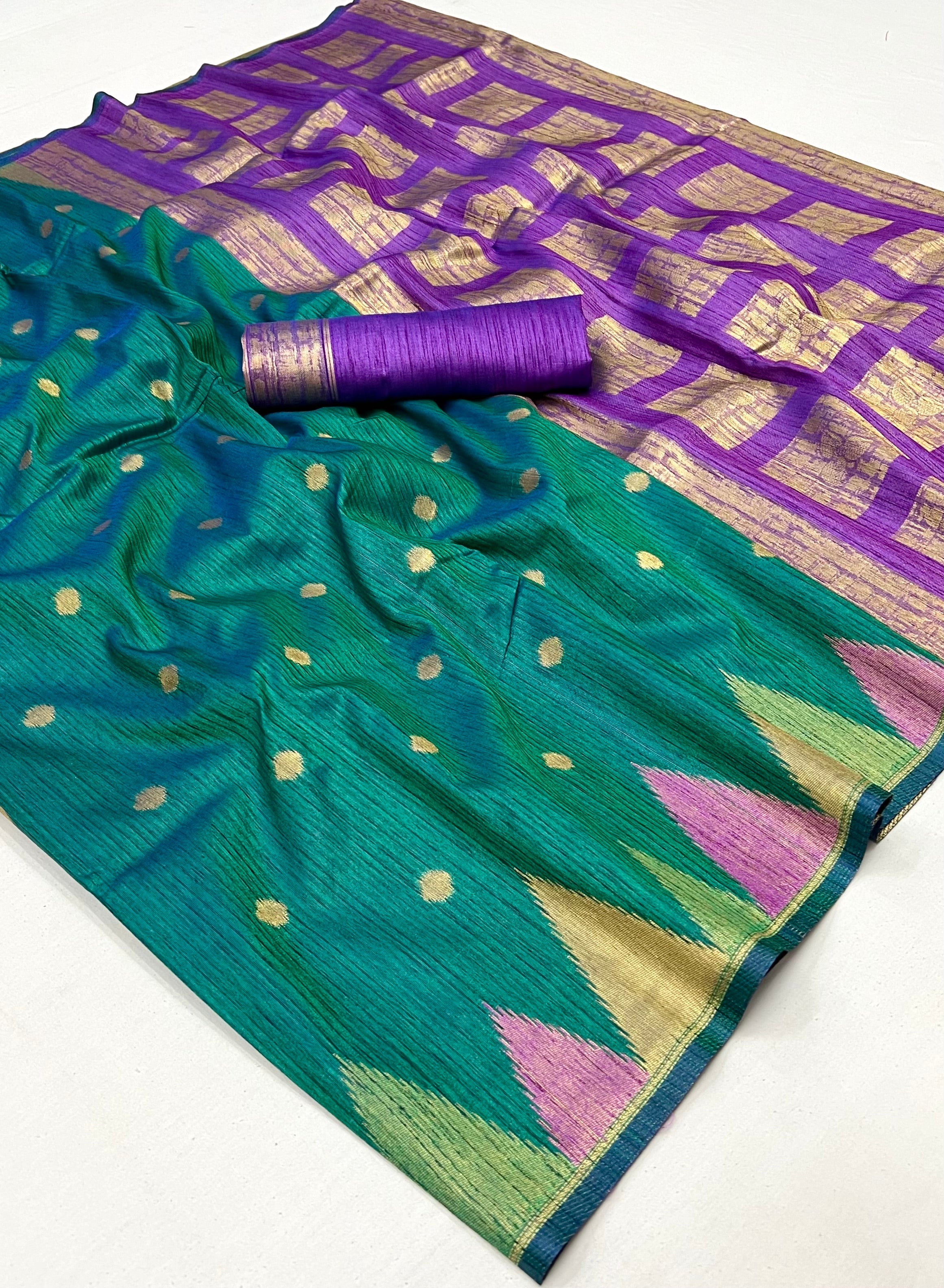 Sea Green South Tussar Temple Border Silk Saree