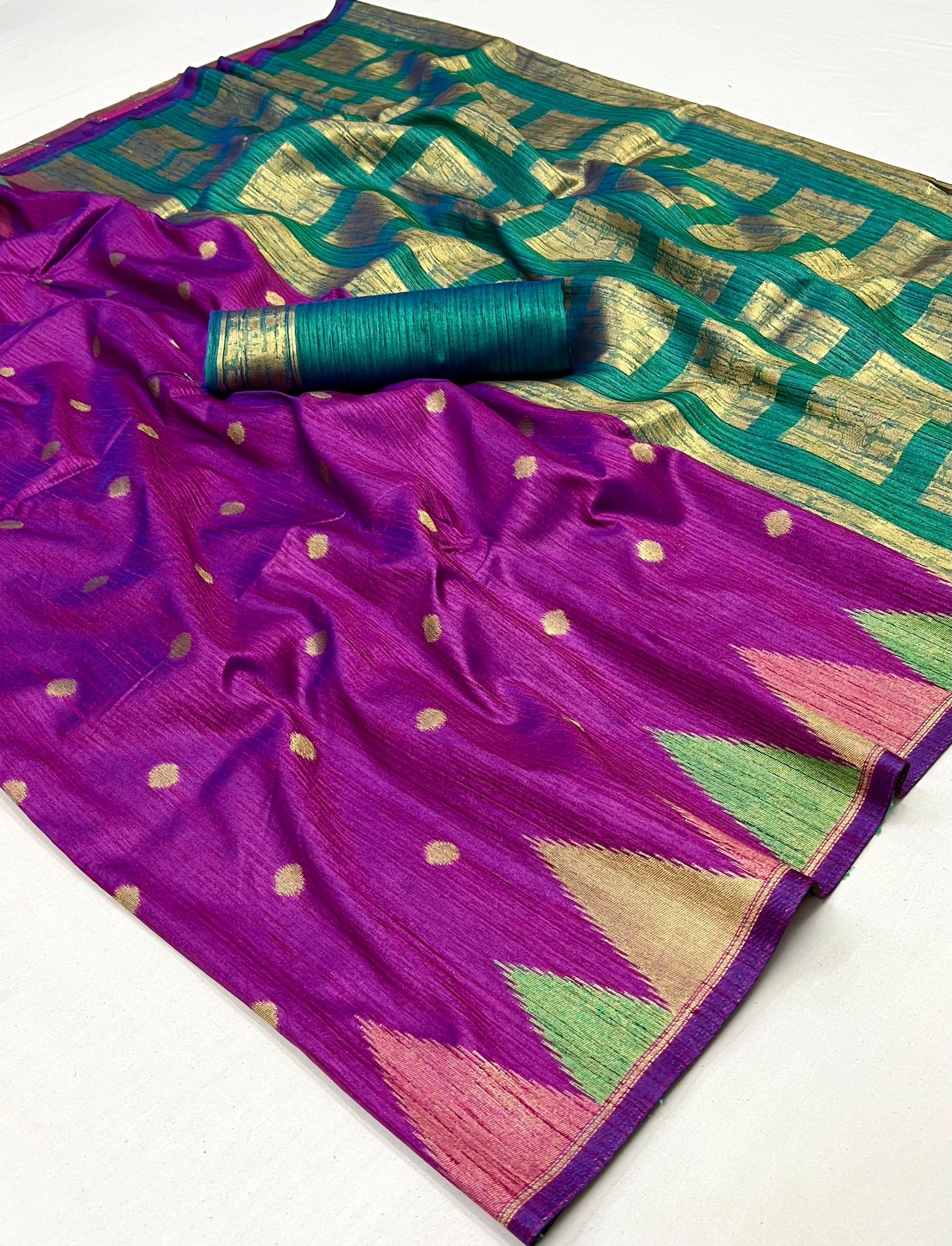 Midnight Pearl Purple South Tussar Temple Border Silk Saree