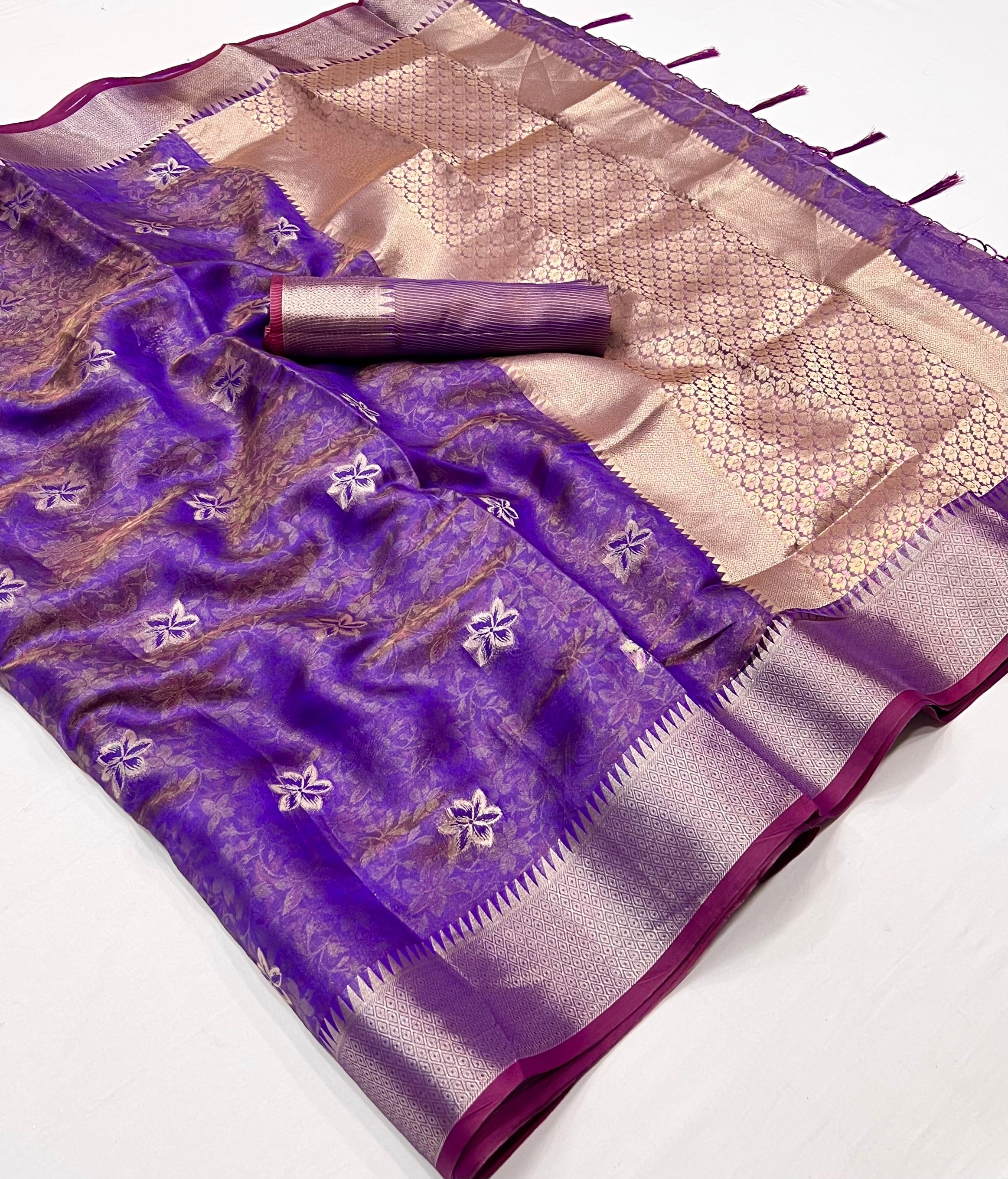 Razzmic Berry Purple Dual Tone Banarasi Organza Silk Saree