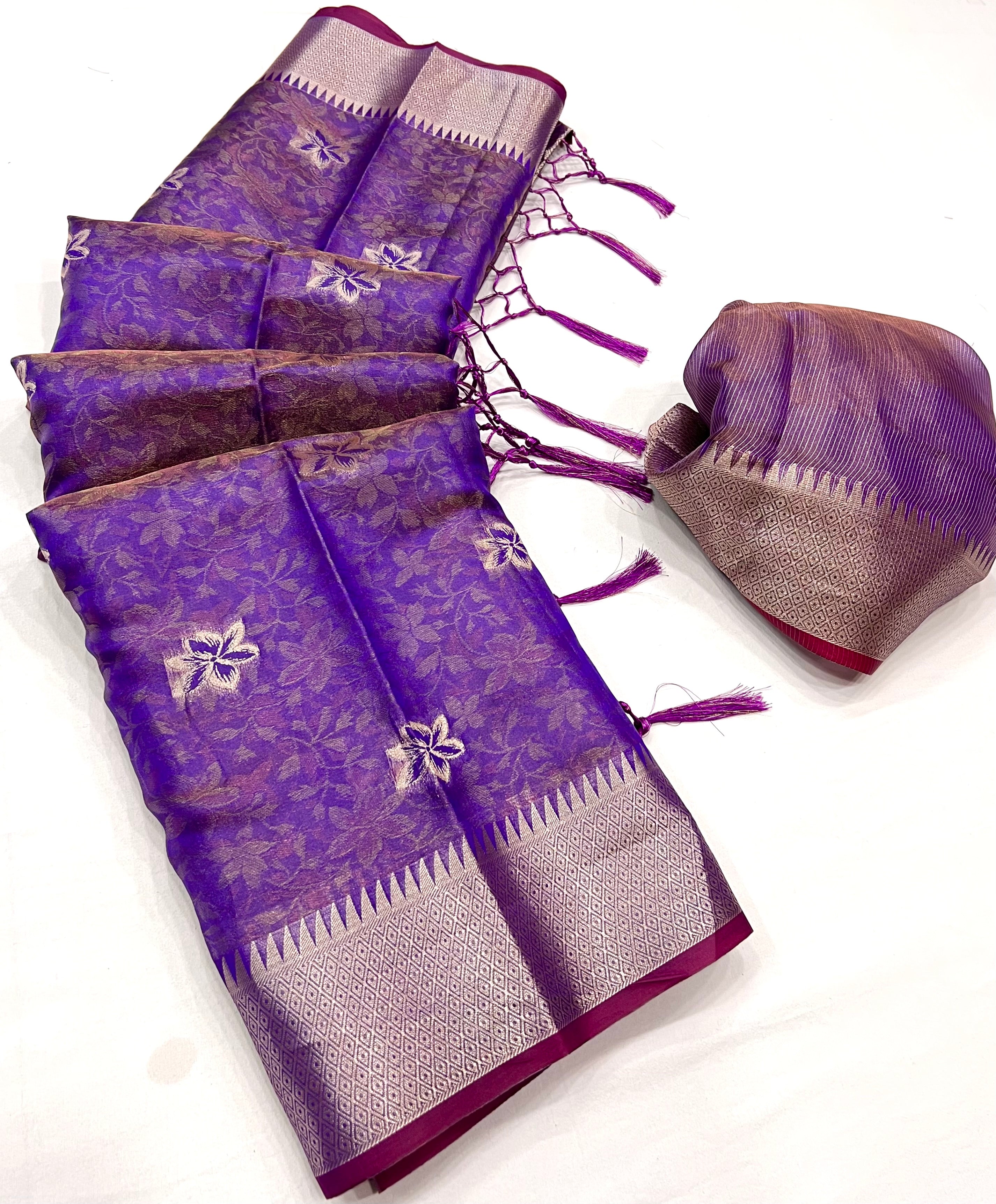 Razzmic Berry Purple Dual Tone Banarasi Organza Silk Saree