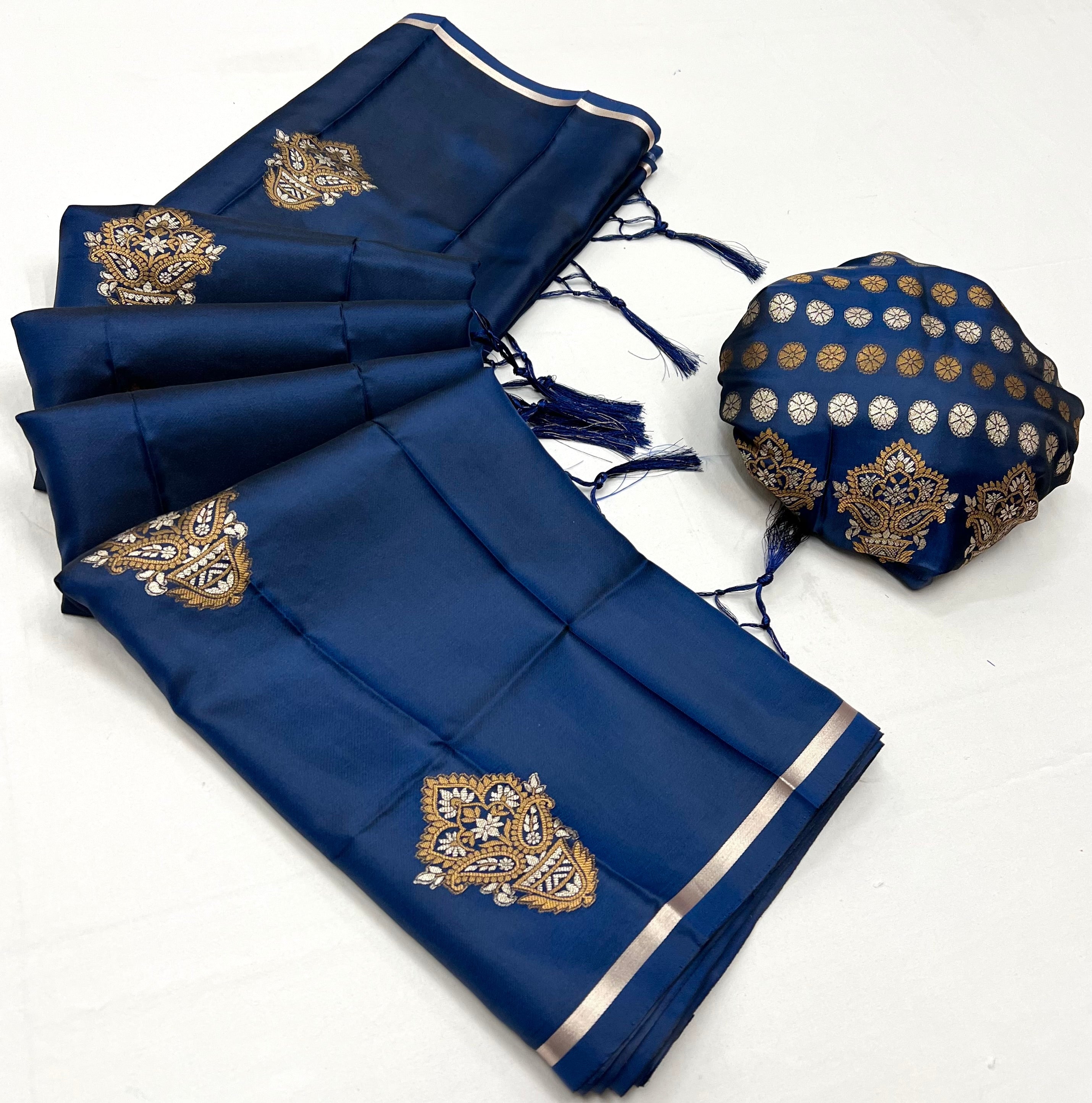 Bluewood Woven Banarasi Satin Silk Saree