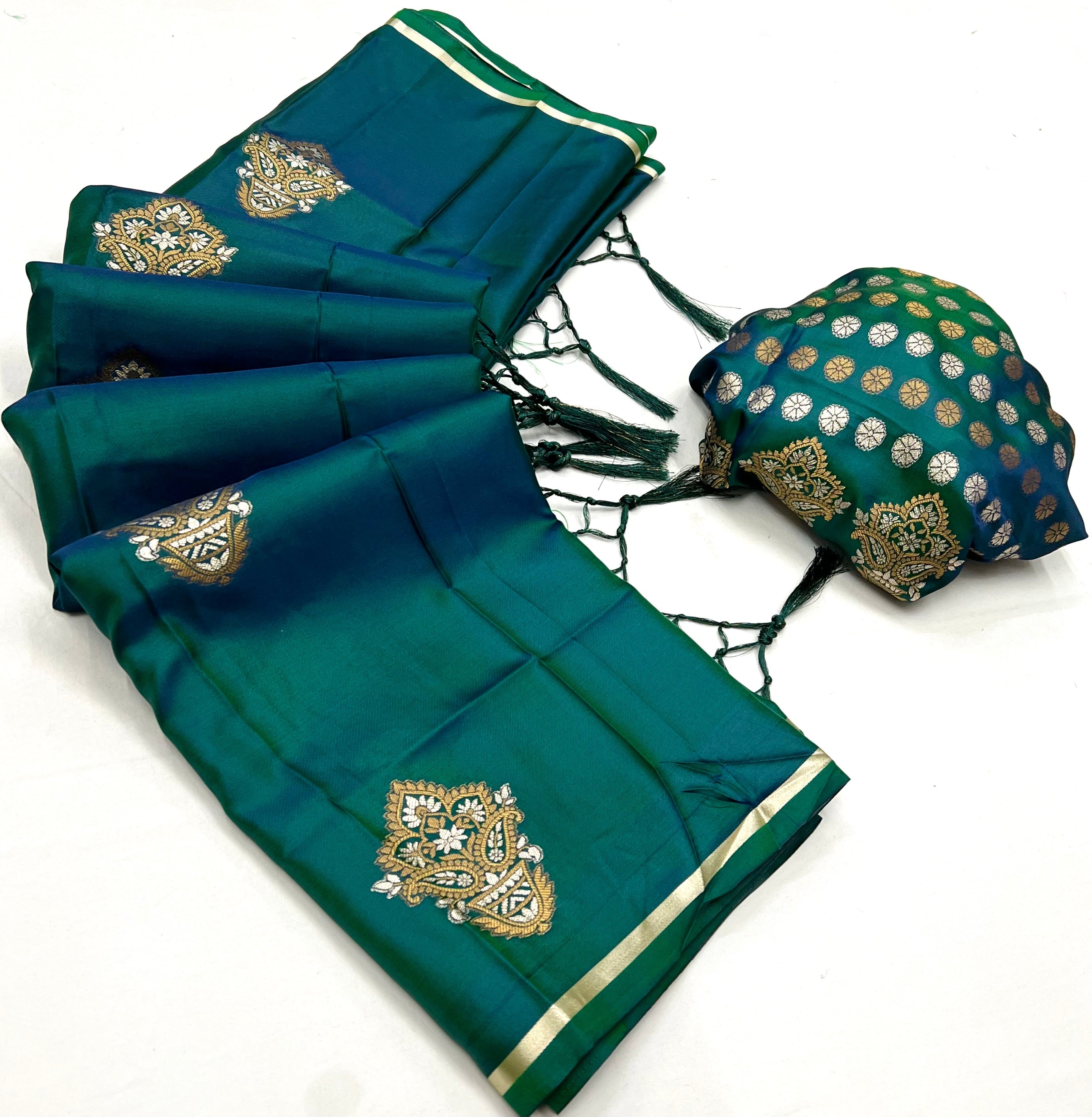 Killarney Green Woven Banarasi Satin Silk Saree