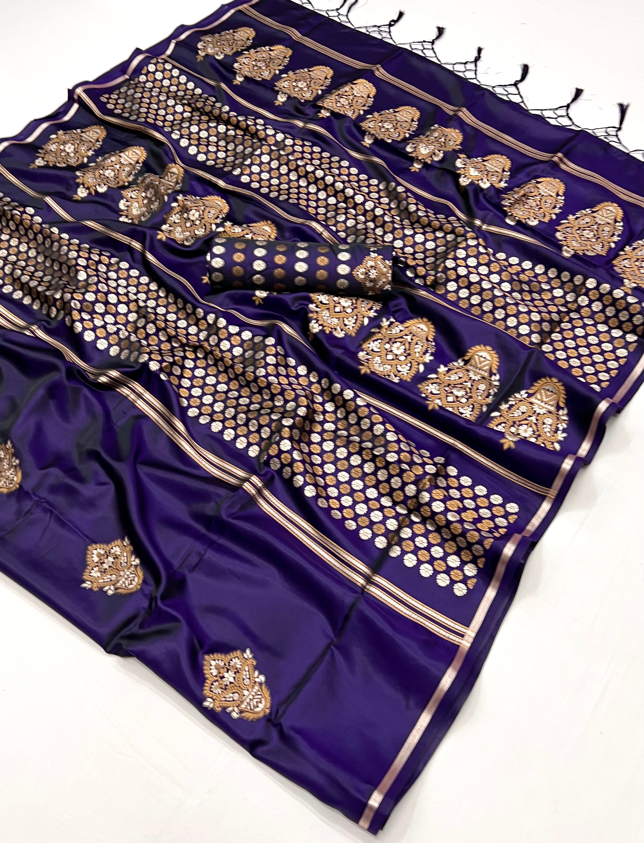 Revolver Blue Woven Banarasi Satin Silk Saree