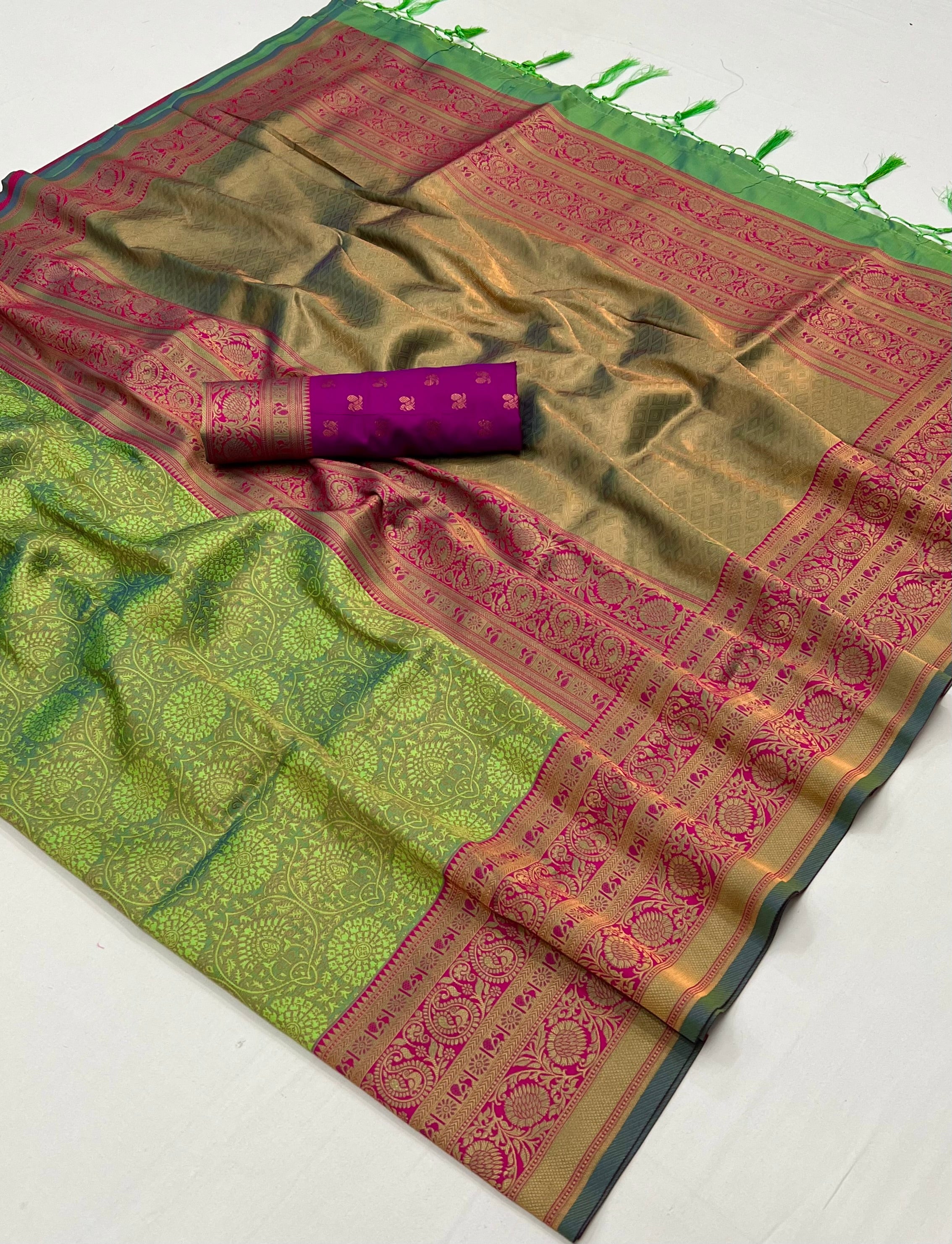 Battleship Green Chaap Handloom kanjivaram silk Saree