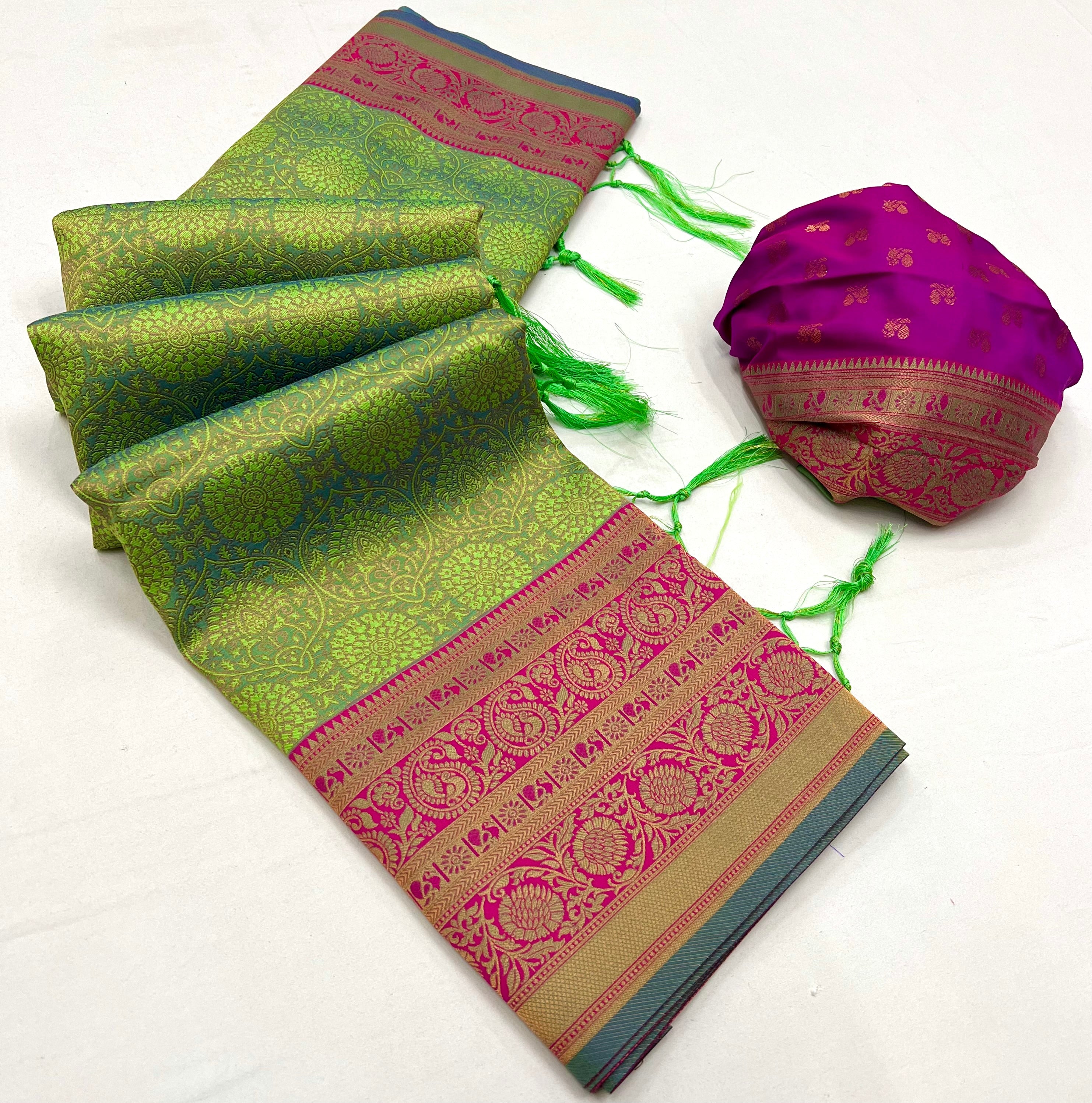 Battleship Green Chaap Handloom kanjivaram silk Saree