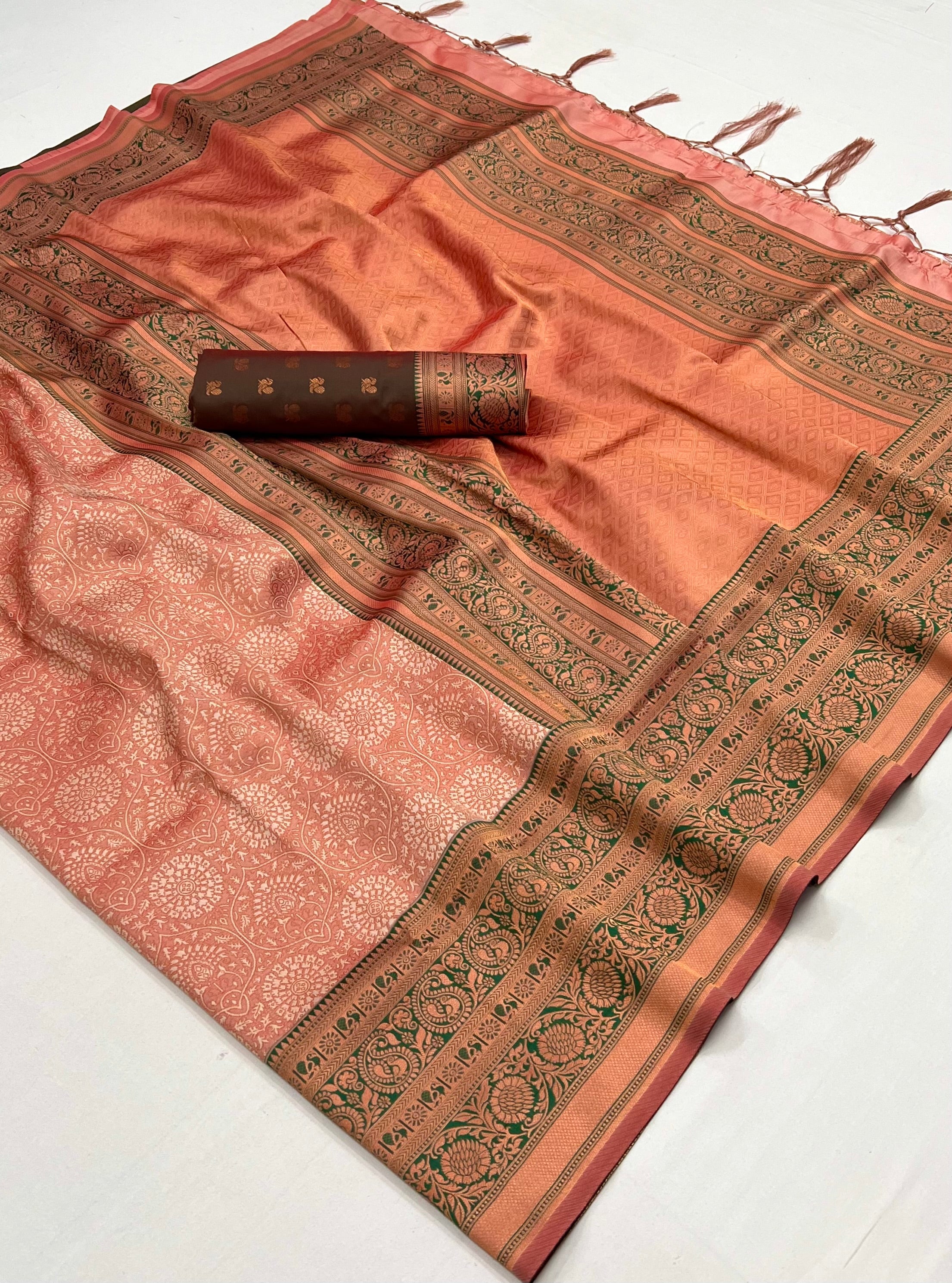 Tonys Peach Chaap Handloom kanjivaram silk Saree