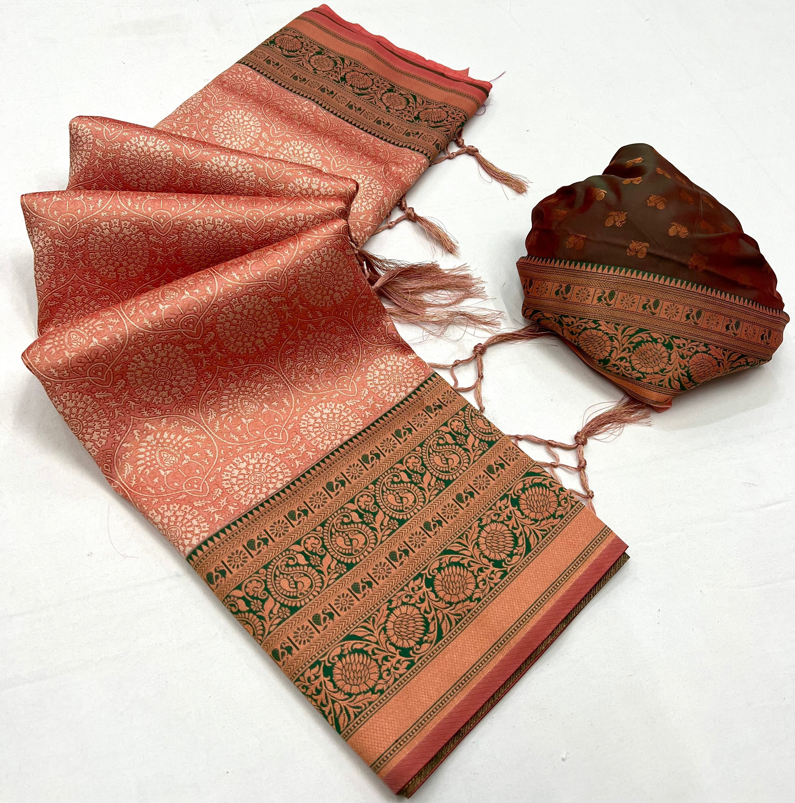 Tonys Peach Chaap Handloom kanjivaram silk Saree