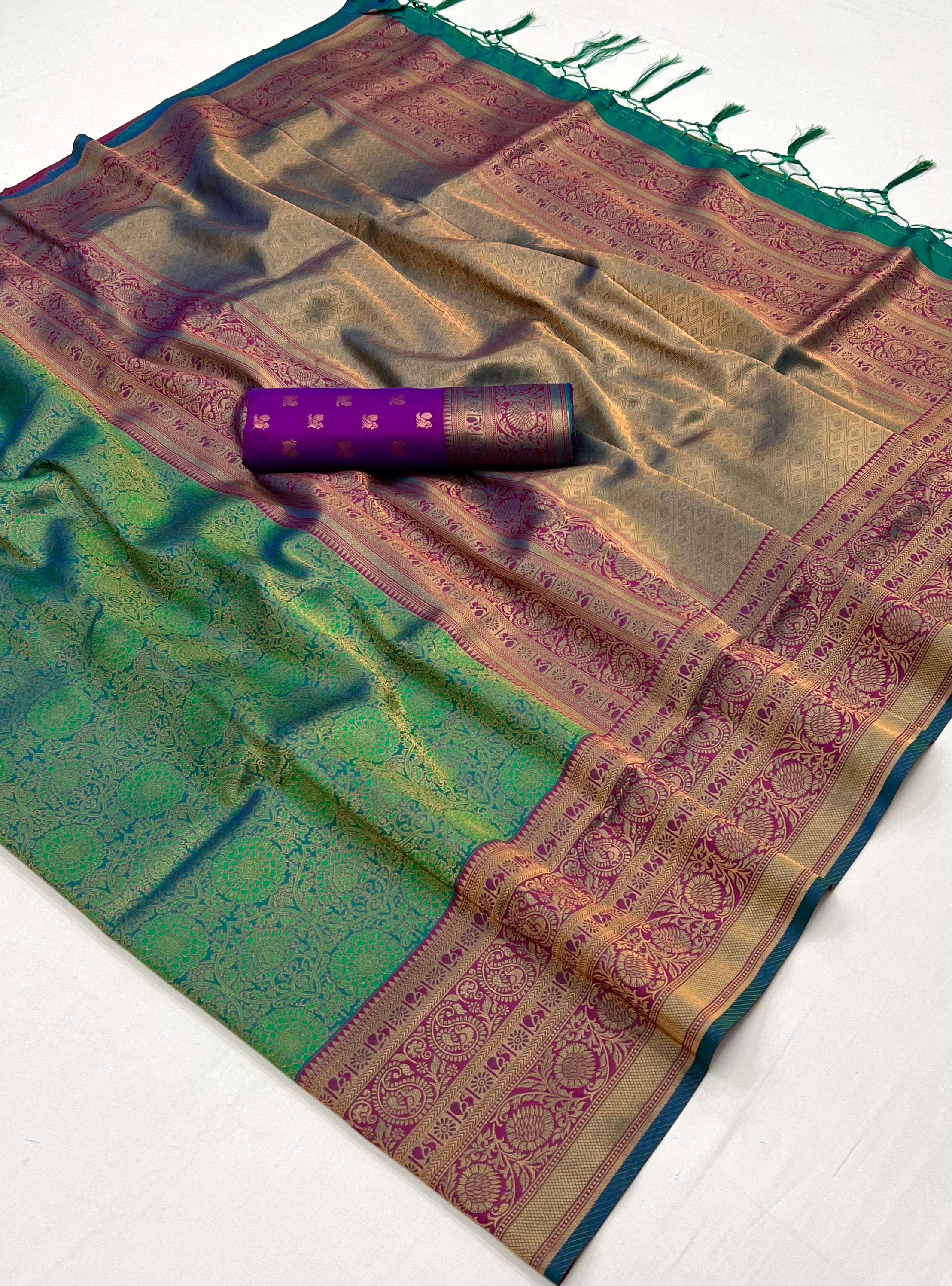 Corduroy Green Chaap Handloom kanjivaram silk Saree