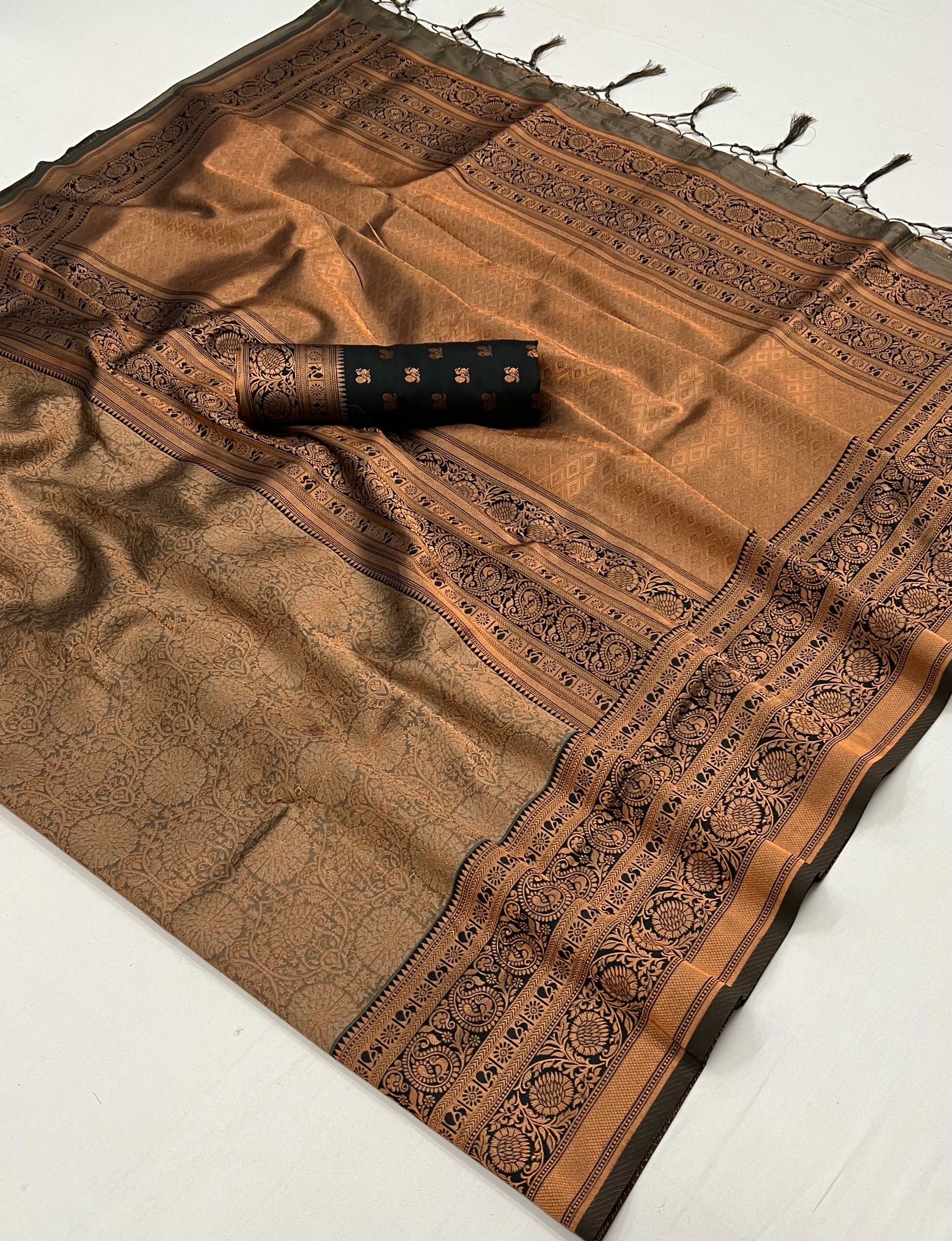 Spicy Mix Brown Chaap Handloom kanjivaram silk Saree