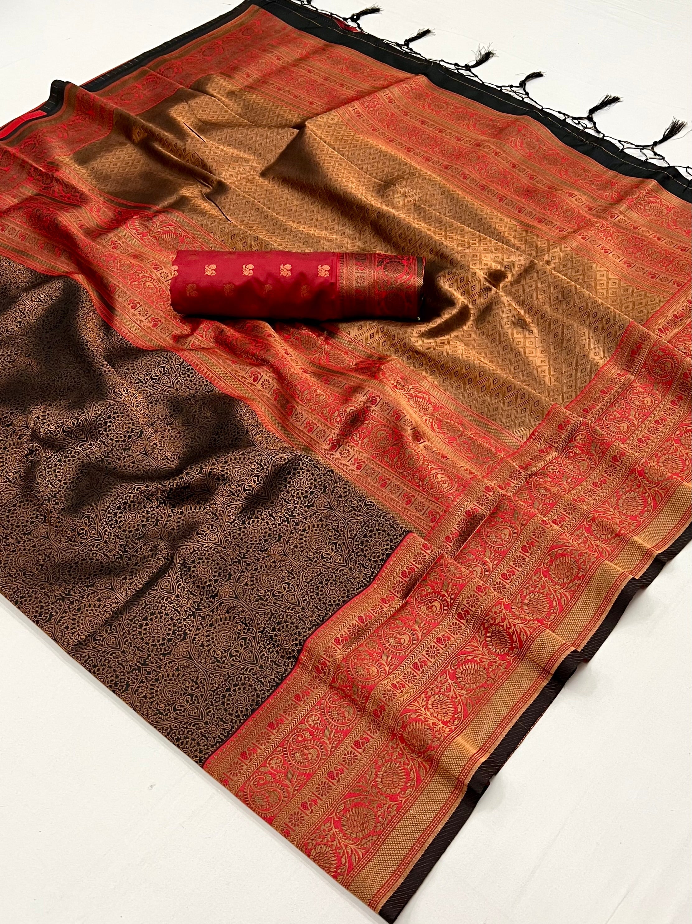 Roman Coffee Brown Chaap Handloom kanjivaram silk Saree