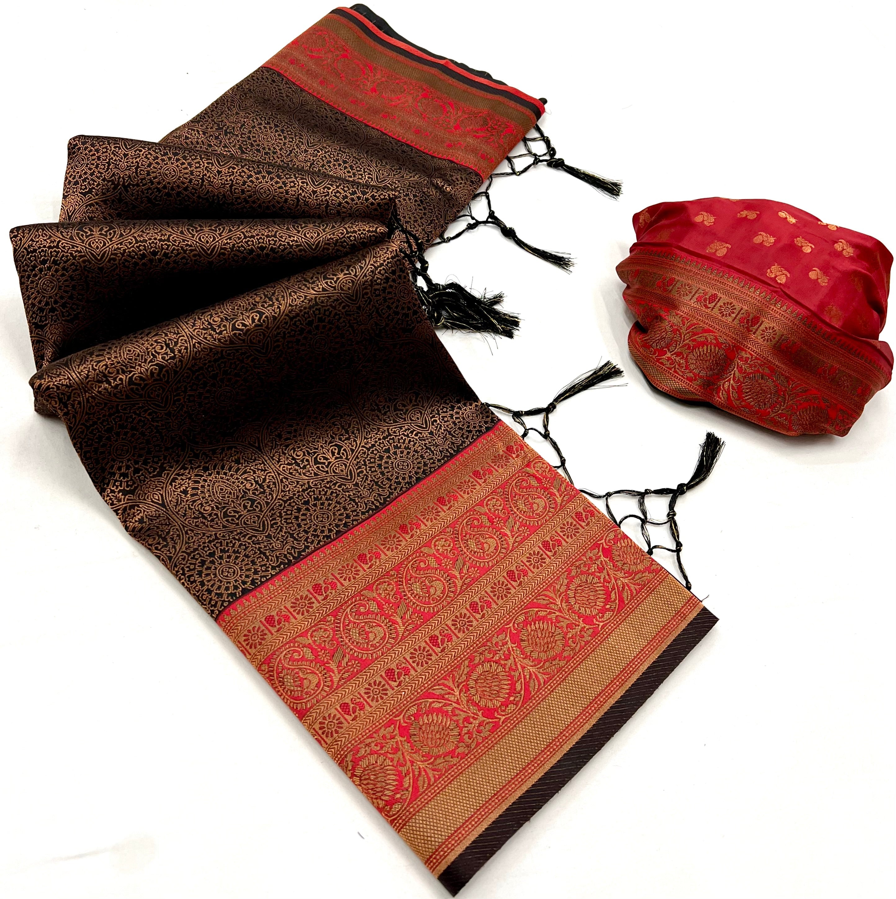 Roman Coffee Brown Chaap Handloom kanjivaram silk Saree