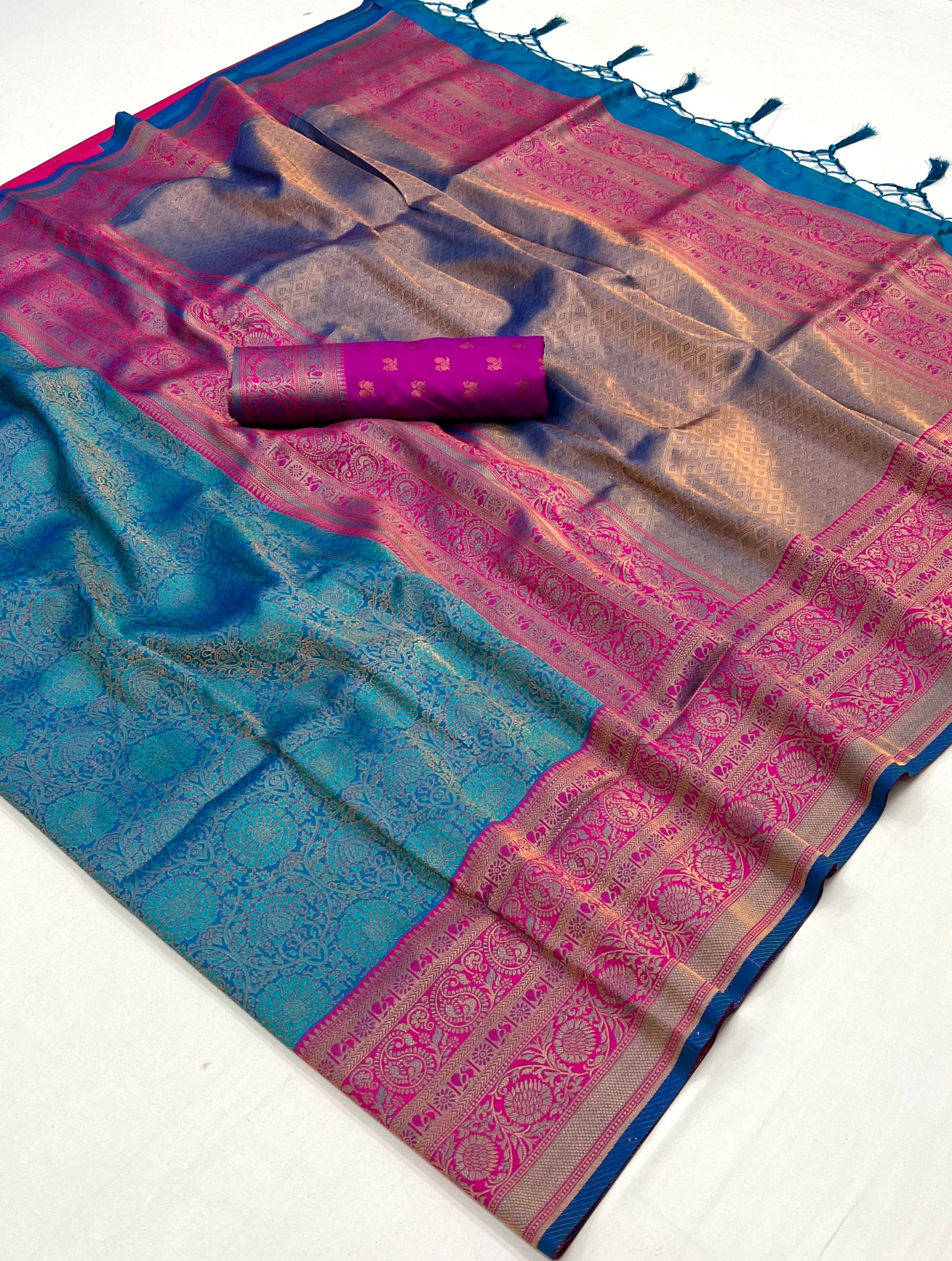 Cutty Sark Blue Chaap Handloom kanjivaram silk Saree