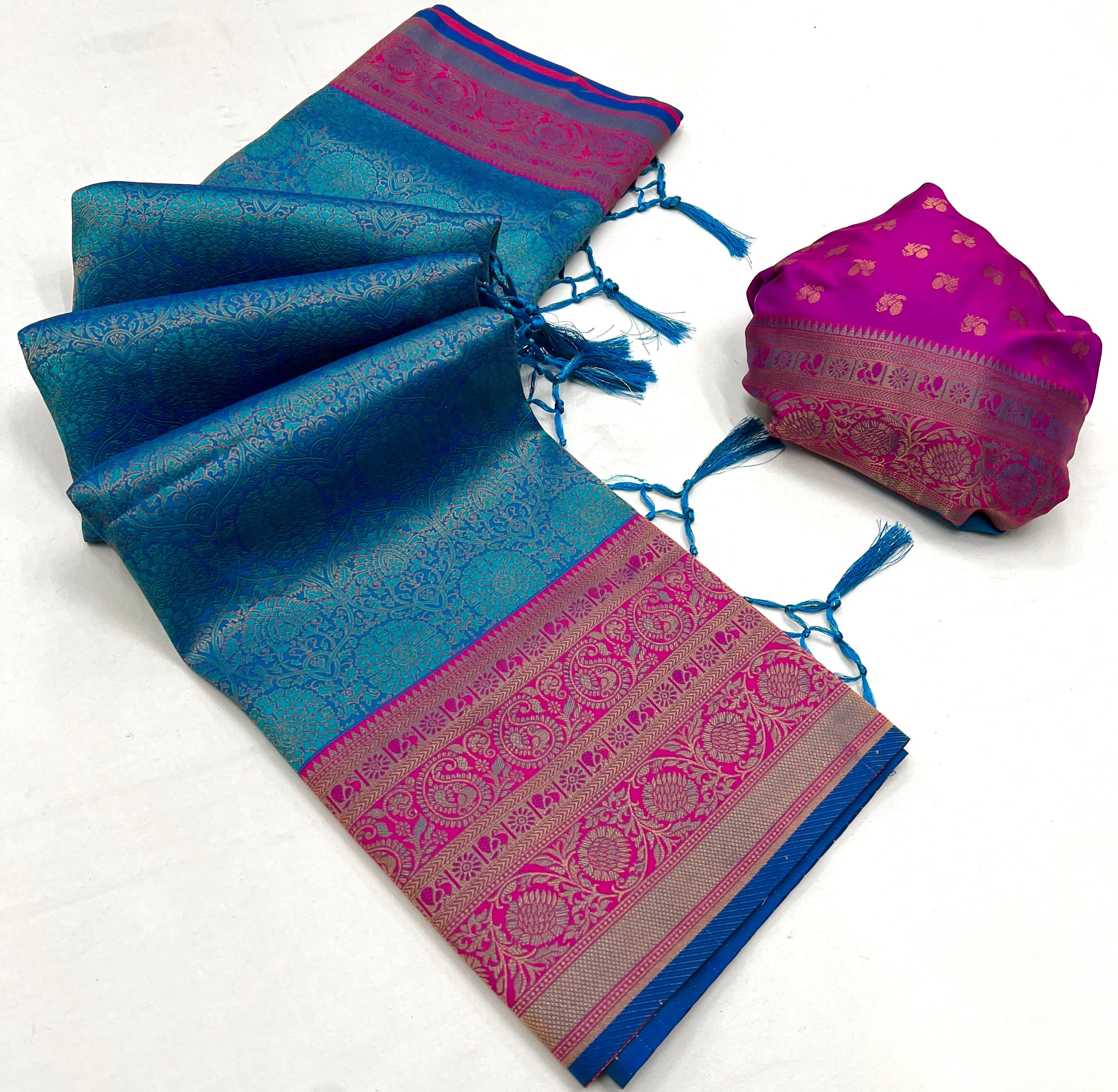 Cutty Sark Blue Chaap Handloom kanjivaram silk Saree