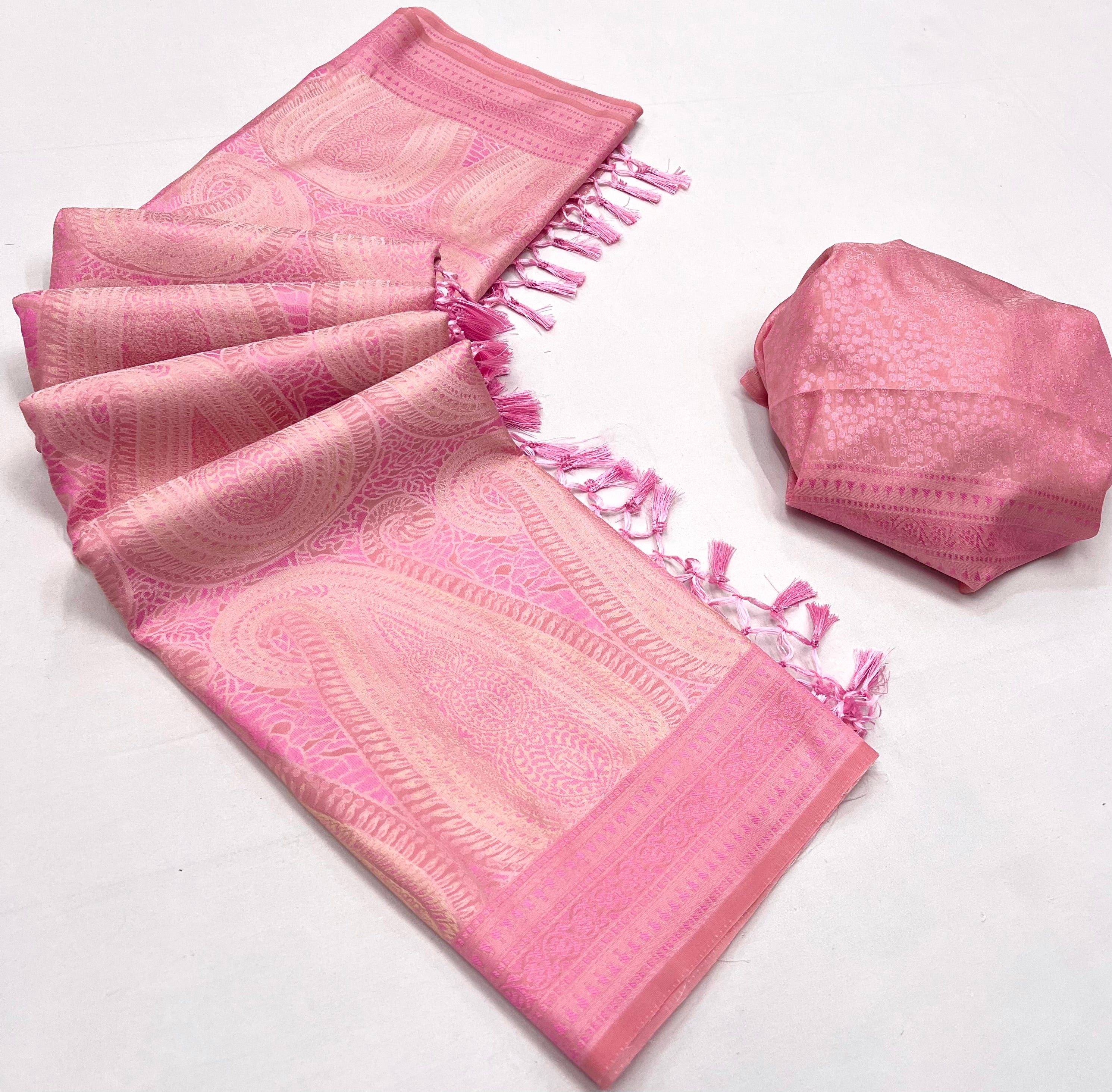 Pastel Pink Woven Kanjivaram Satin Silk Saree