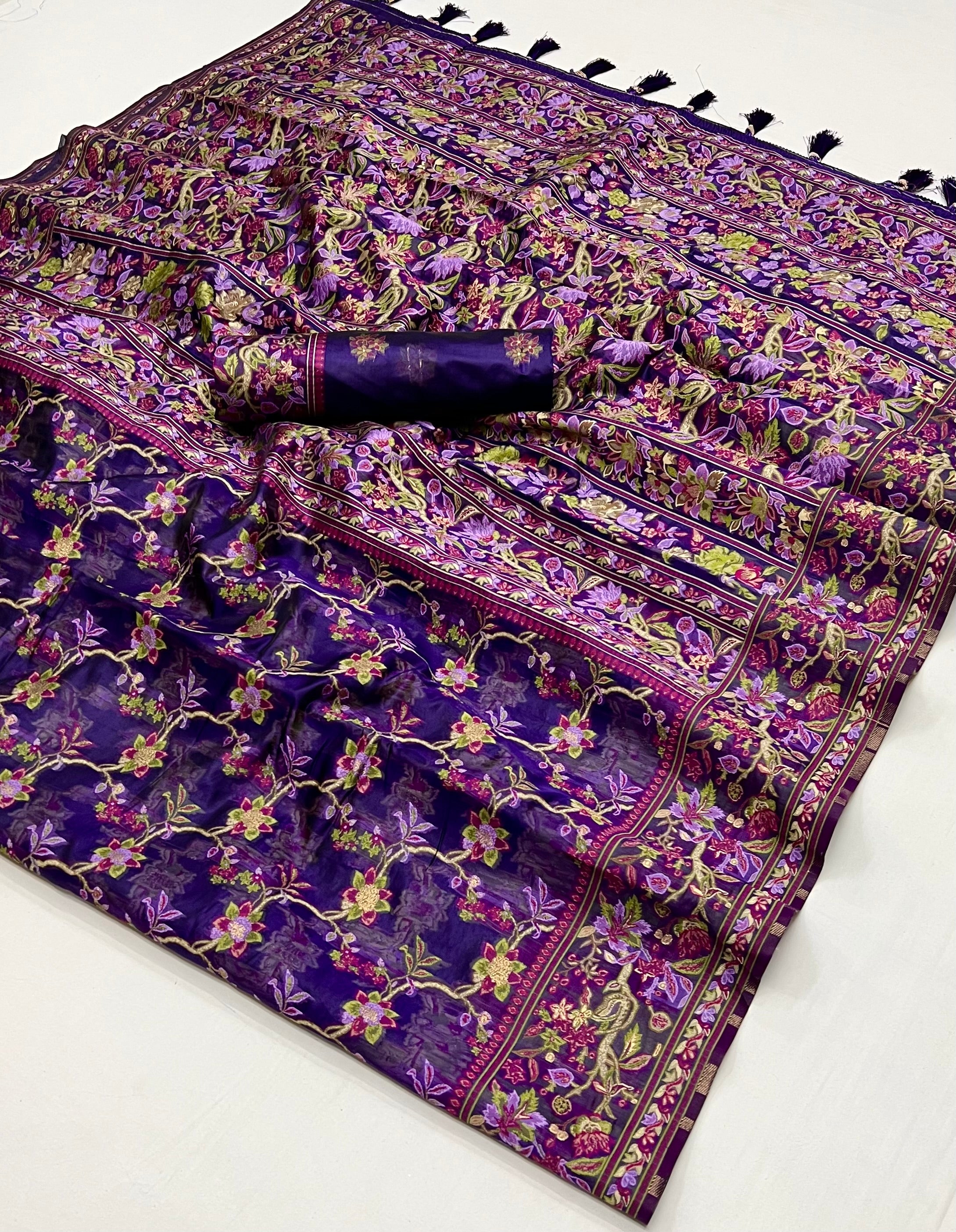 Jamun Purple Organza Handloom Parsi Saree