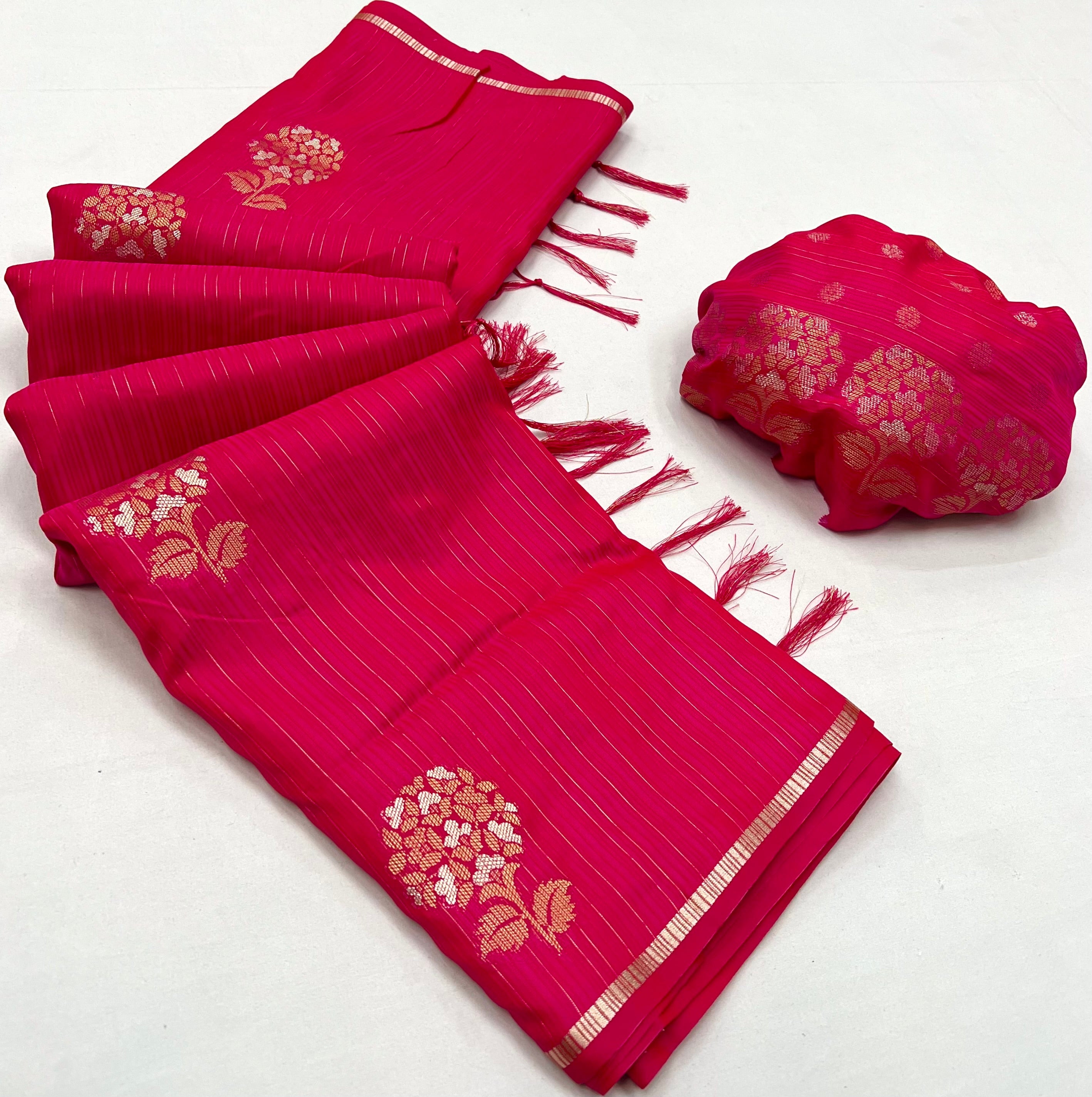 Dingy Dungeon Pink Woven Banarasi Satin Silk Saree