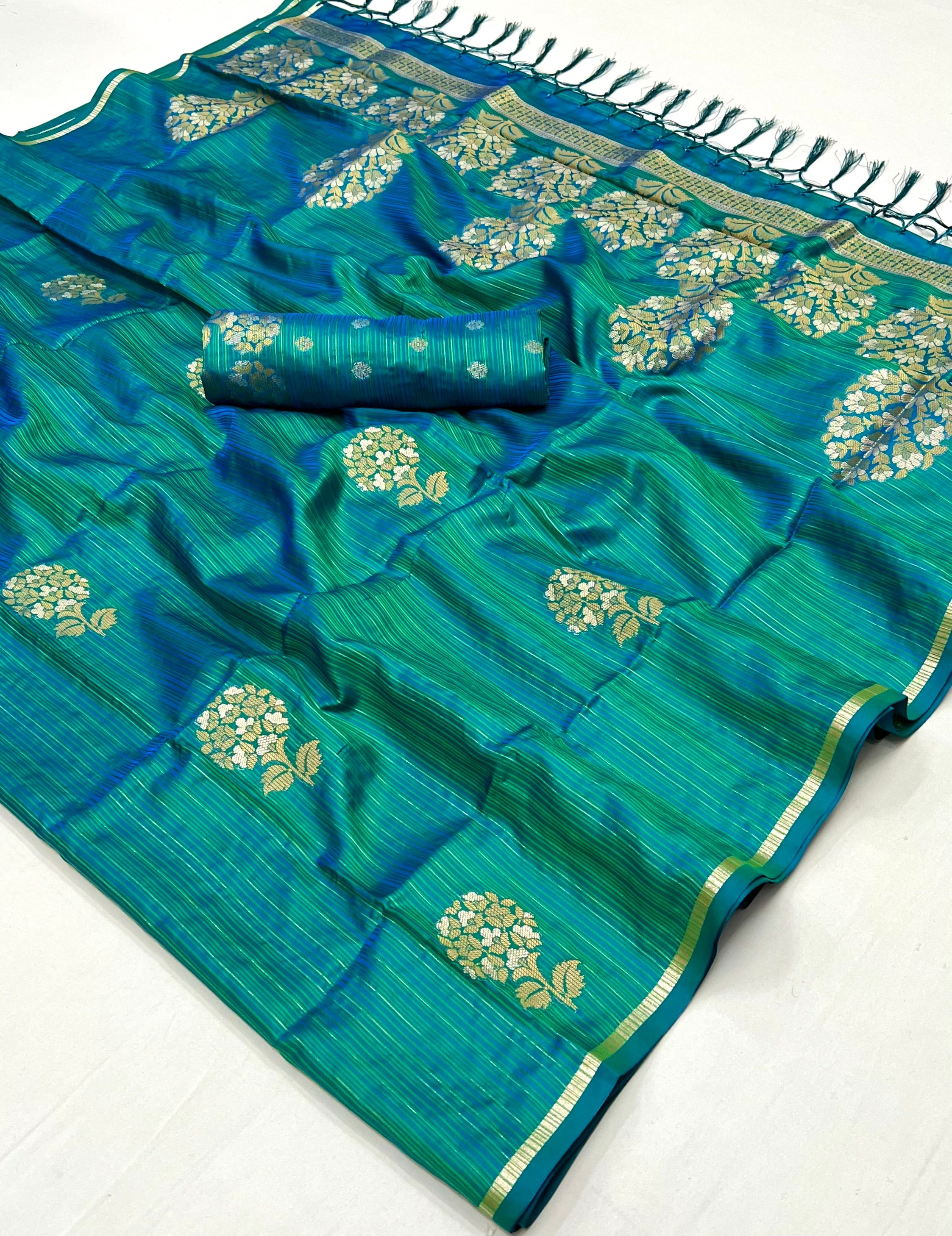 Persian Green Woven Banarasi Satin Silk Saree