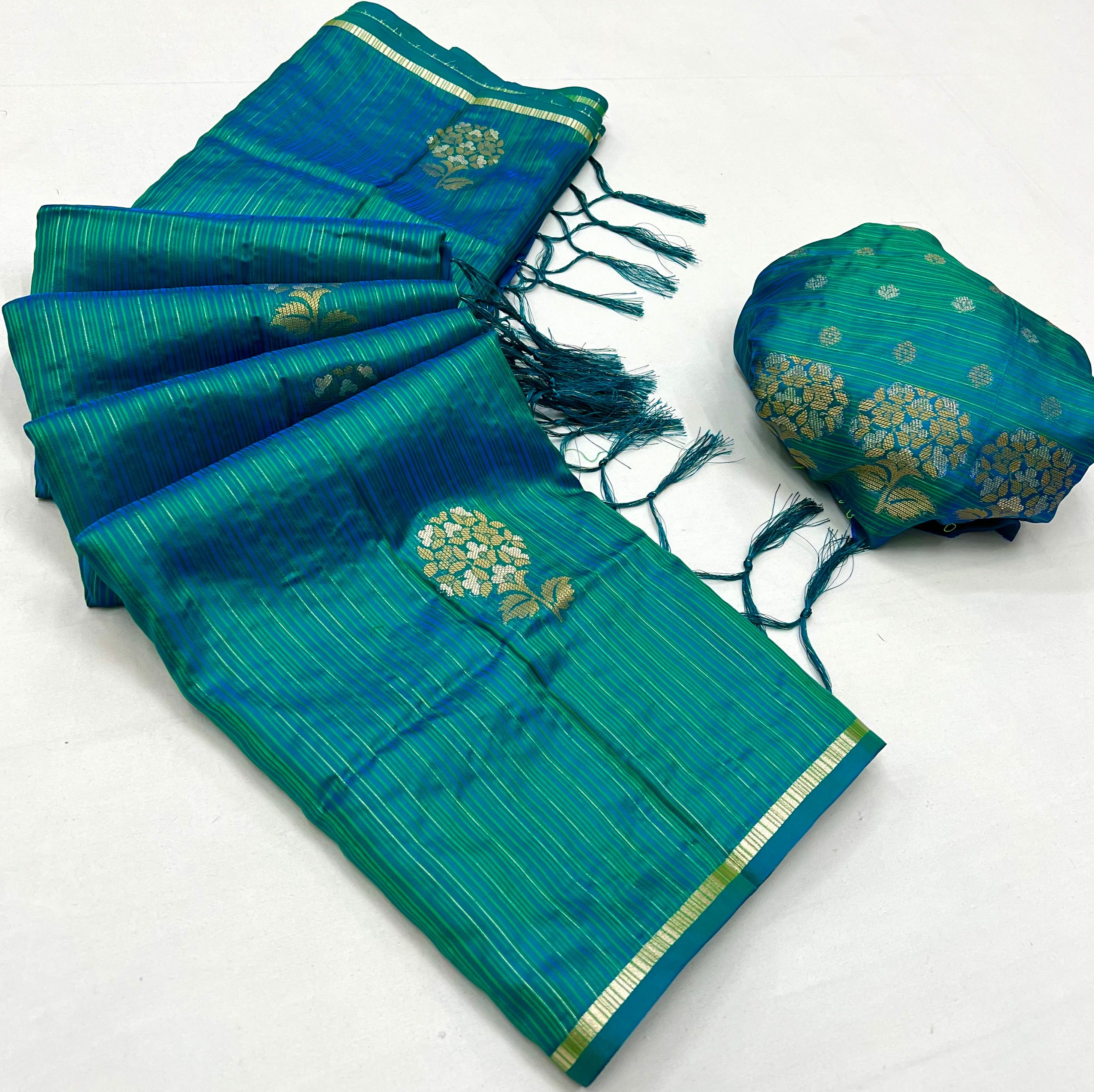 Persian Green Woven Banarasi Satin Silk Saree