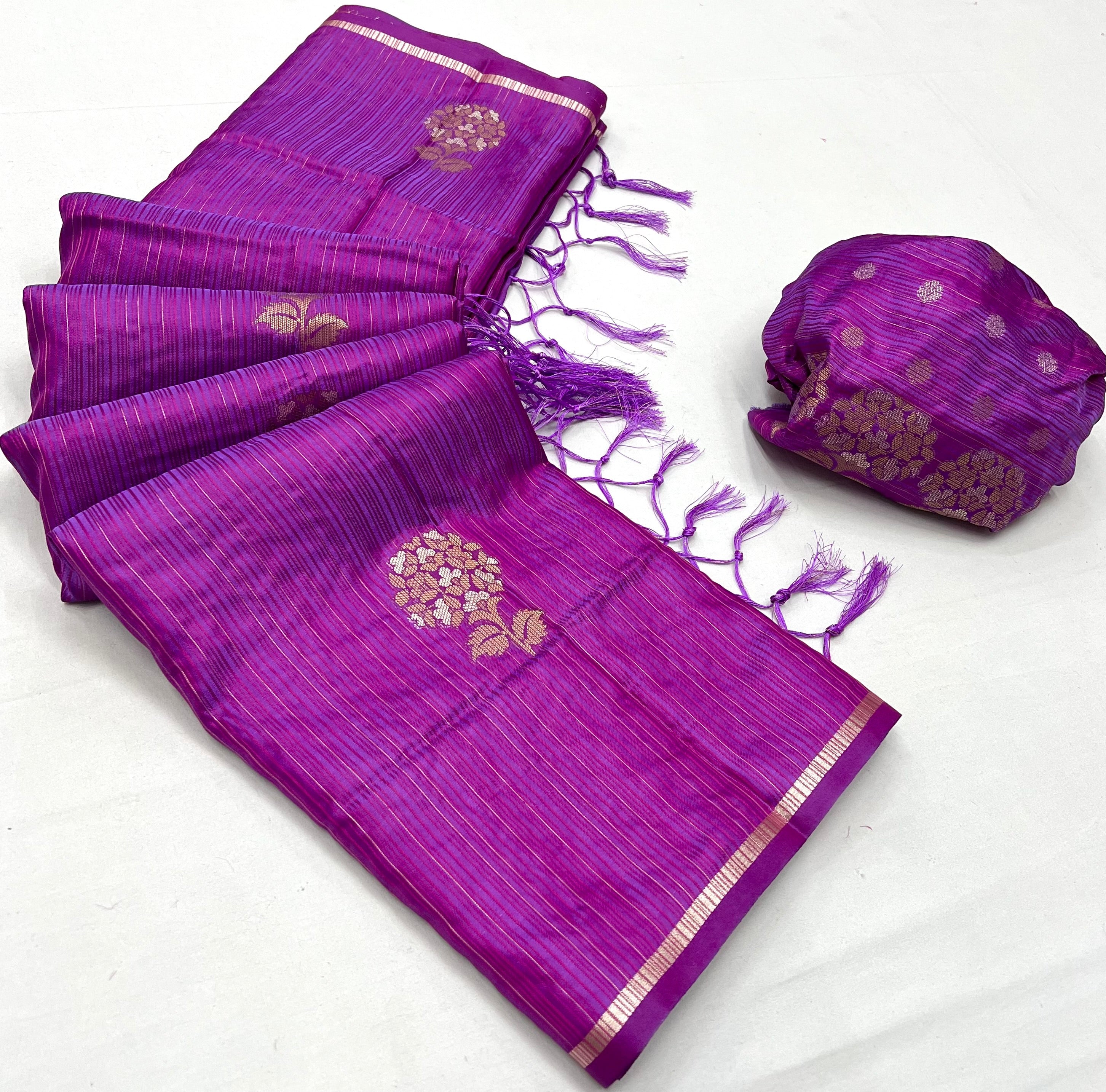 Viola Purple Woven Banarasi Satin Silk Saree