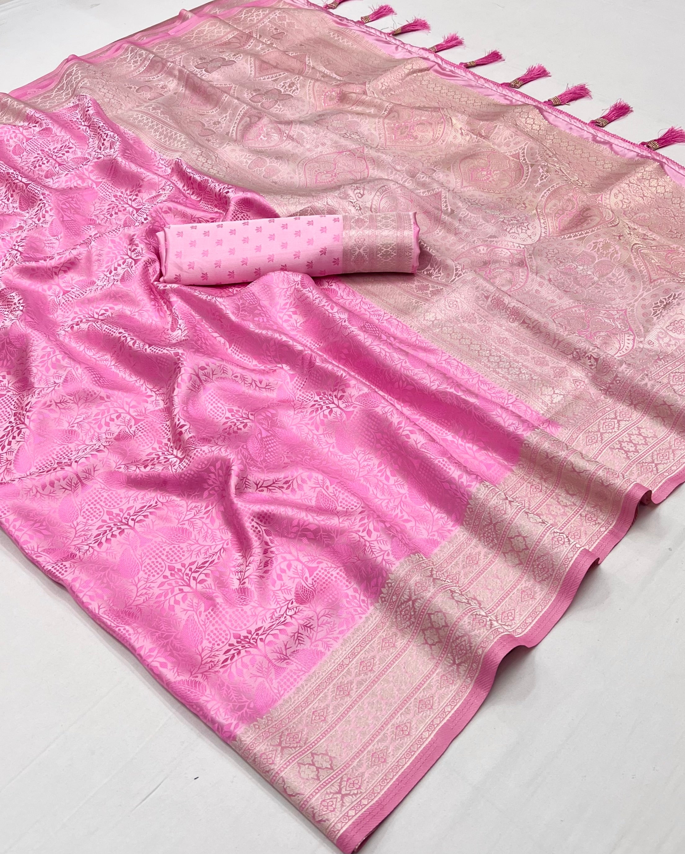 Sea Pink Woven Banarasi Satin Silk Saree