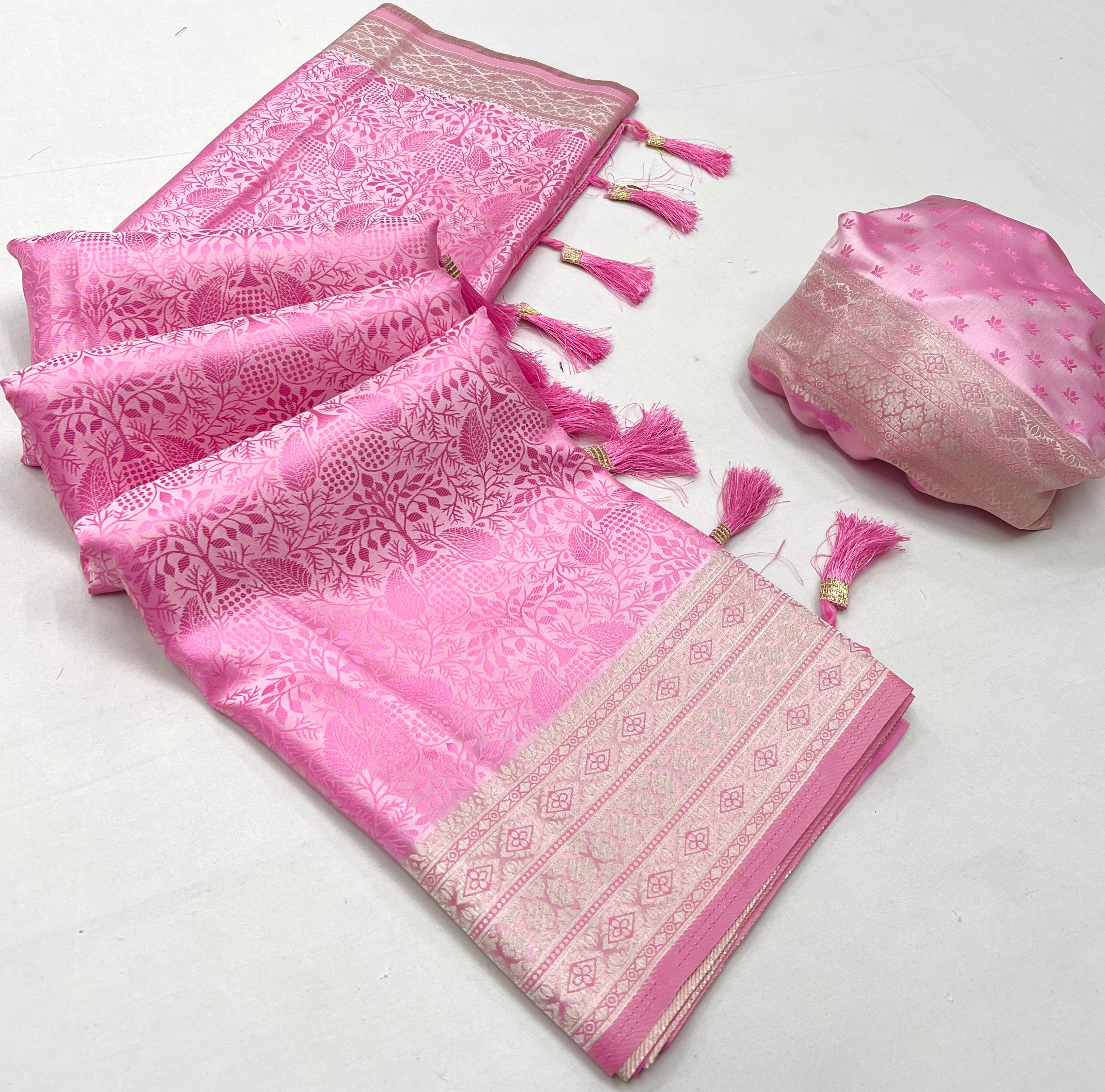 Sea Pink Woven Banarasi Satin Silk Saree