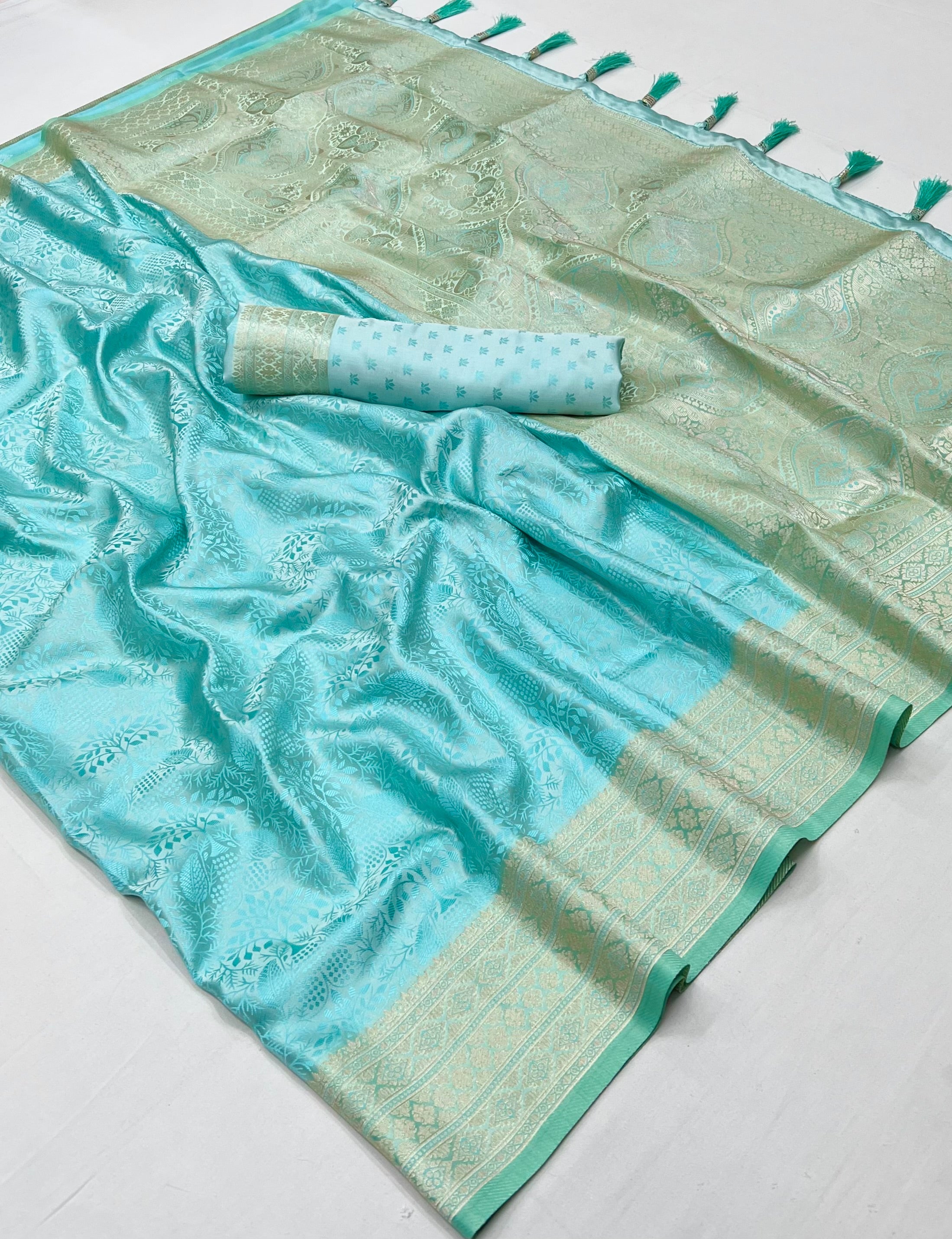 Envy Blue Woven Banarasi Satin Silk Saree