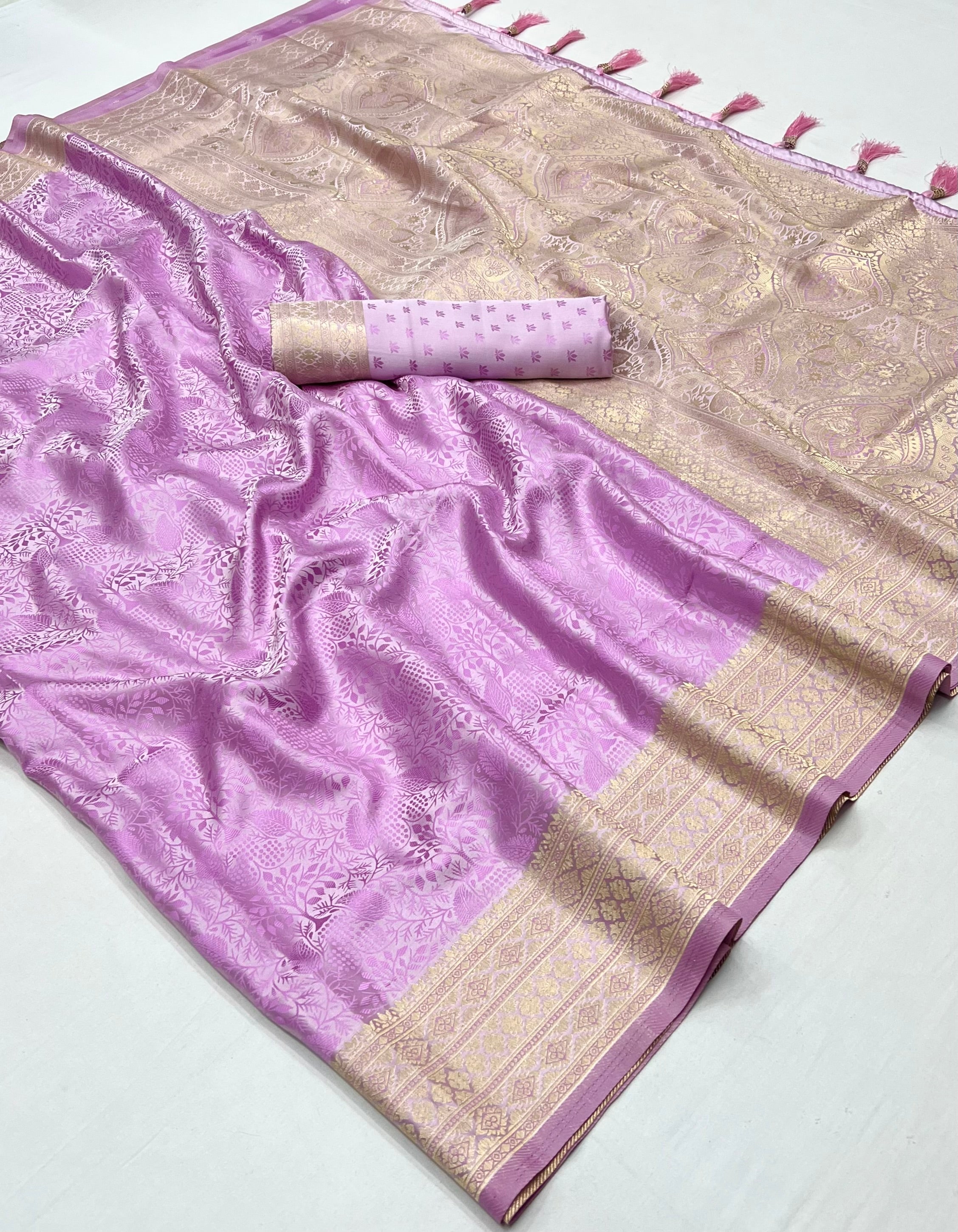 Biloba Flower Purple Woven Banarasi Satin Silk Saree