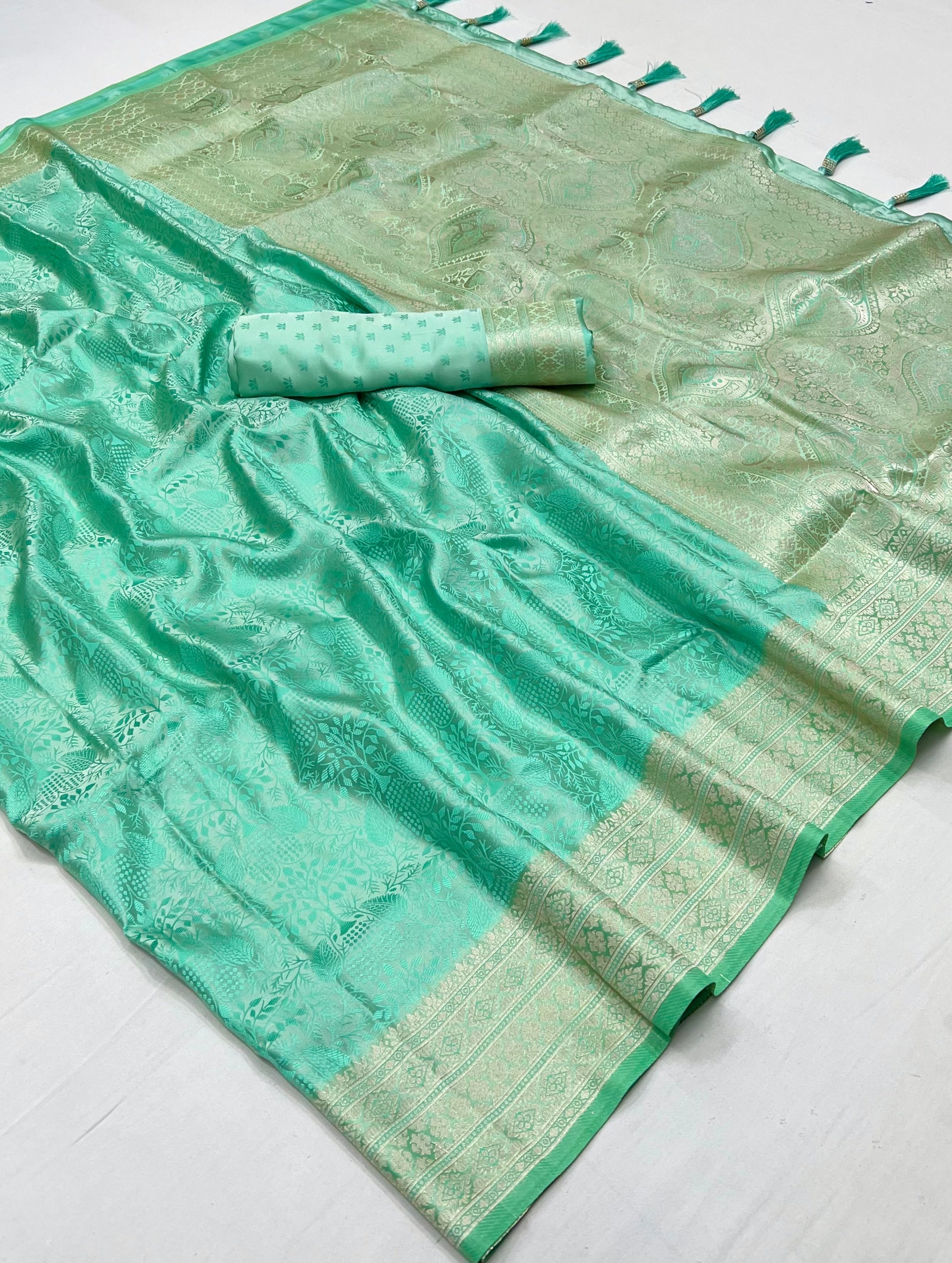 Summer Green Woven Banarasi Satin Silk Saree