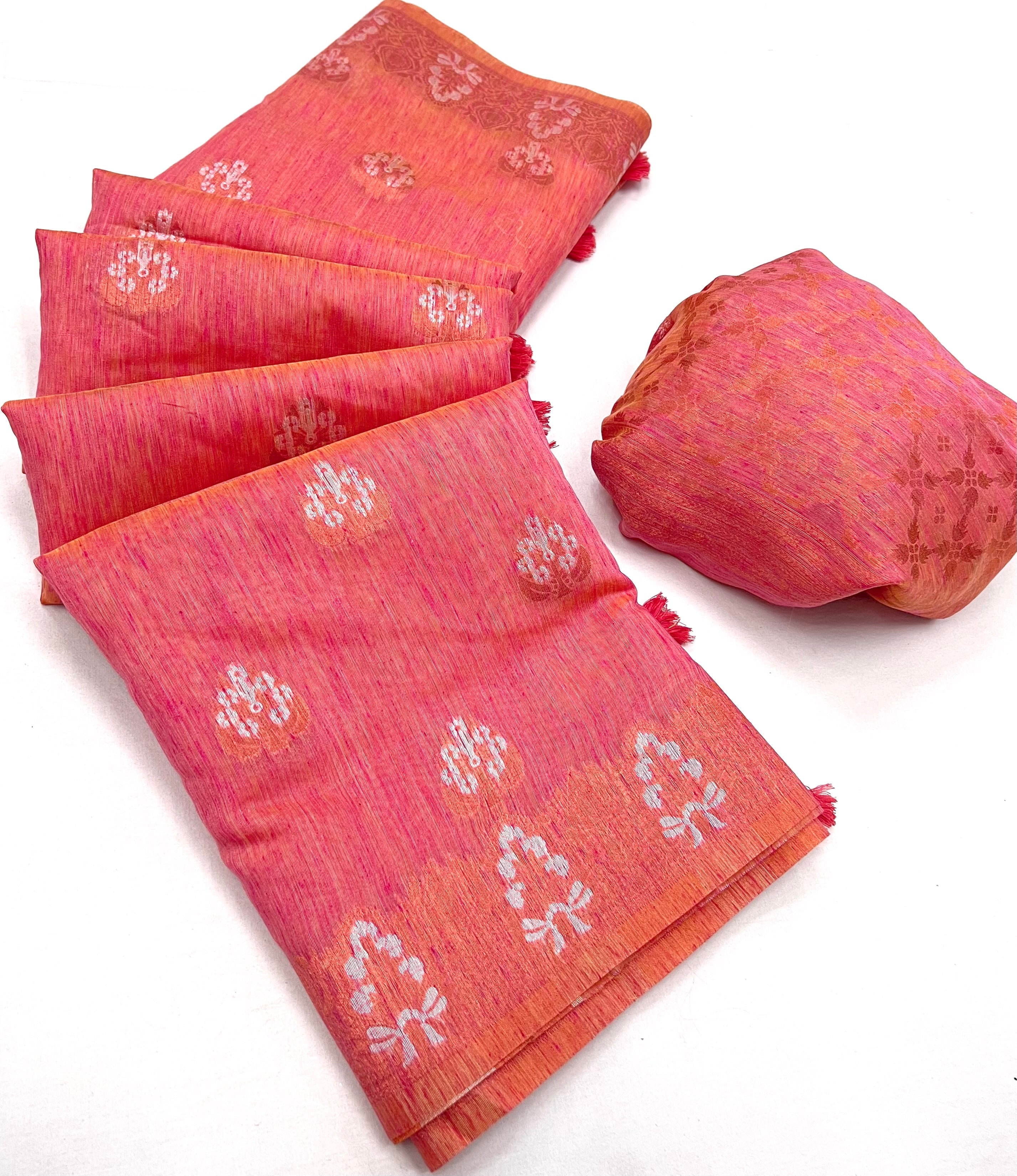 Cornflower Lilac Pink Bronze Zari Woven Linen Silk Saree