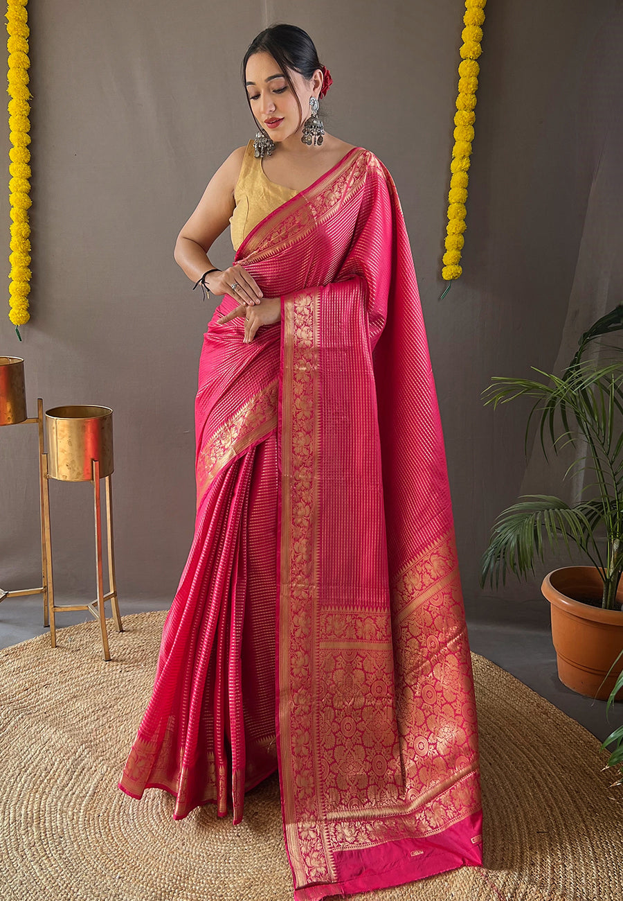 Cabaret Pink Organza Zari Woven Saree