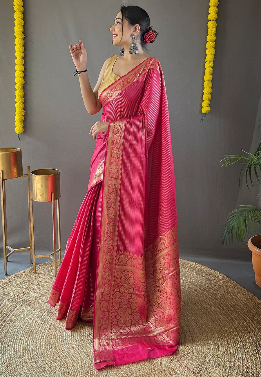 Cabaret Pink Organza Zari Woven Saree