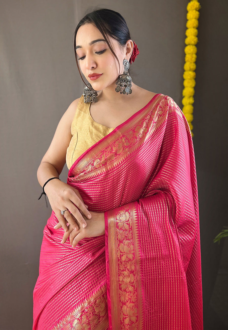 Cabaret Pink Organza Zari Woven Saree