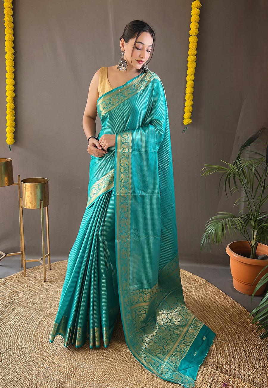 Keppel Green Organza Zari Woven Saree