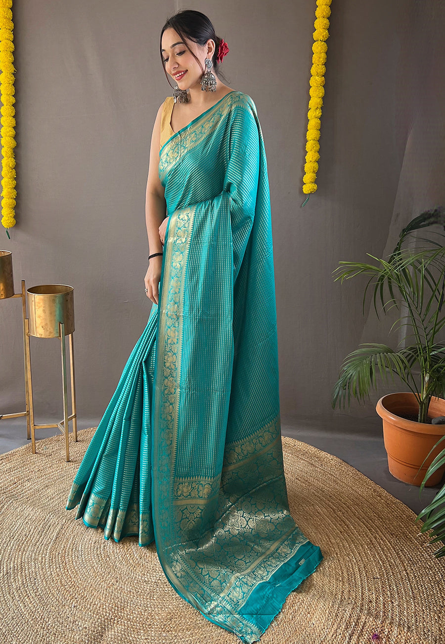 Keppel Green Organza Zari Woven Saree