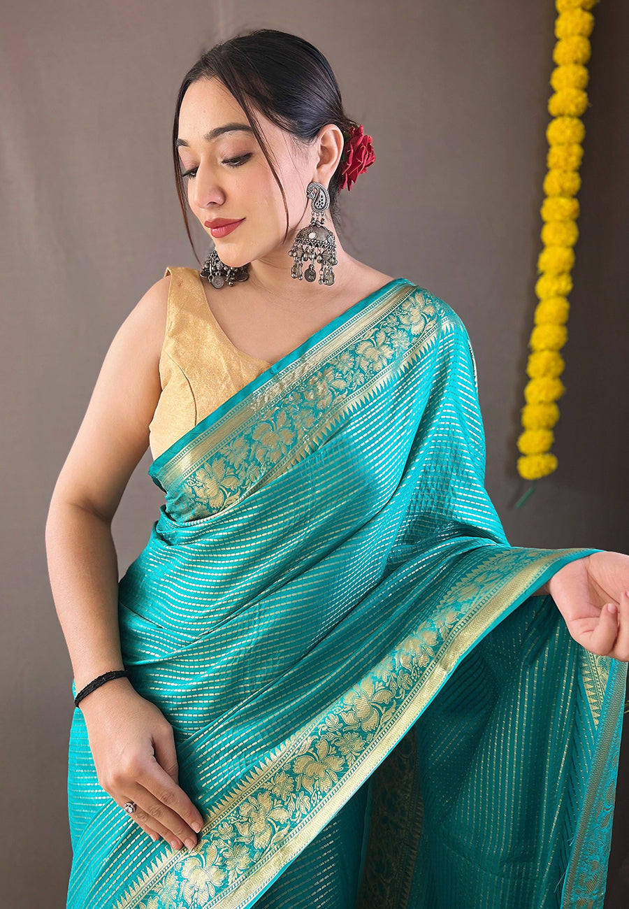 Keppel Green Organza Zari Woven Saree