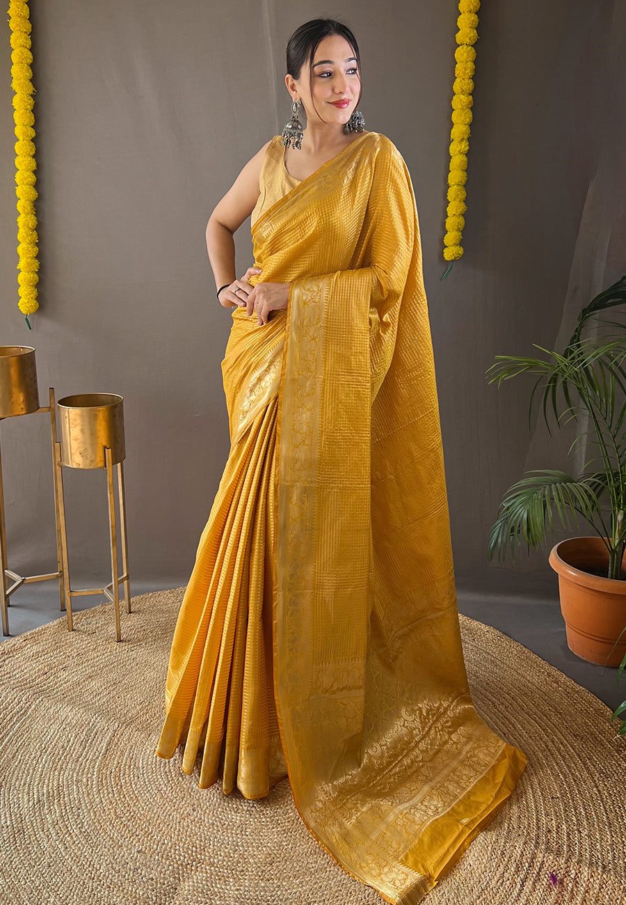 Equator Yellow Organza Zari Woven Saree