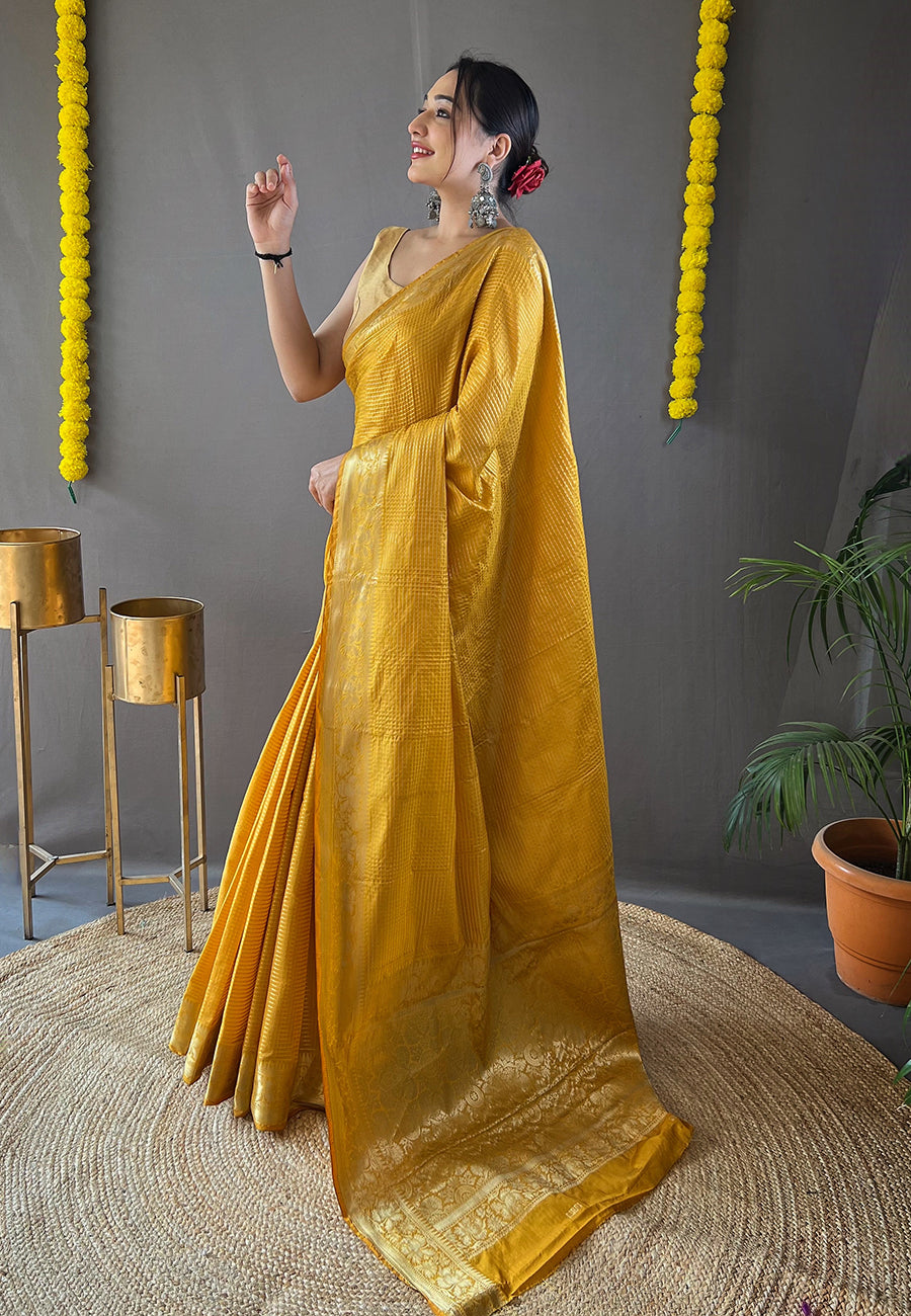 Equator Yellow Organza Zari Woven Saree