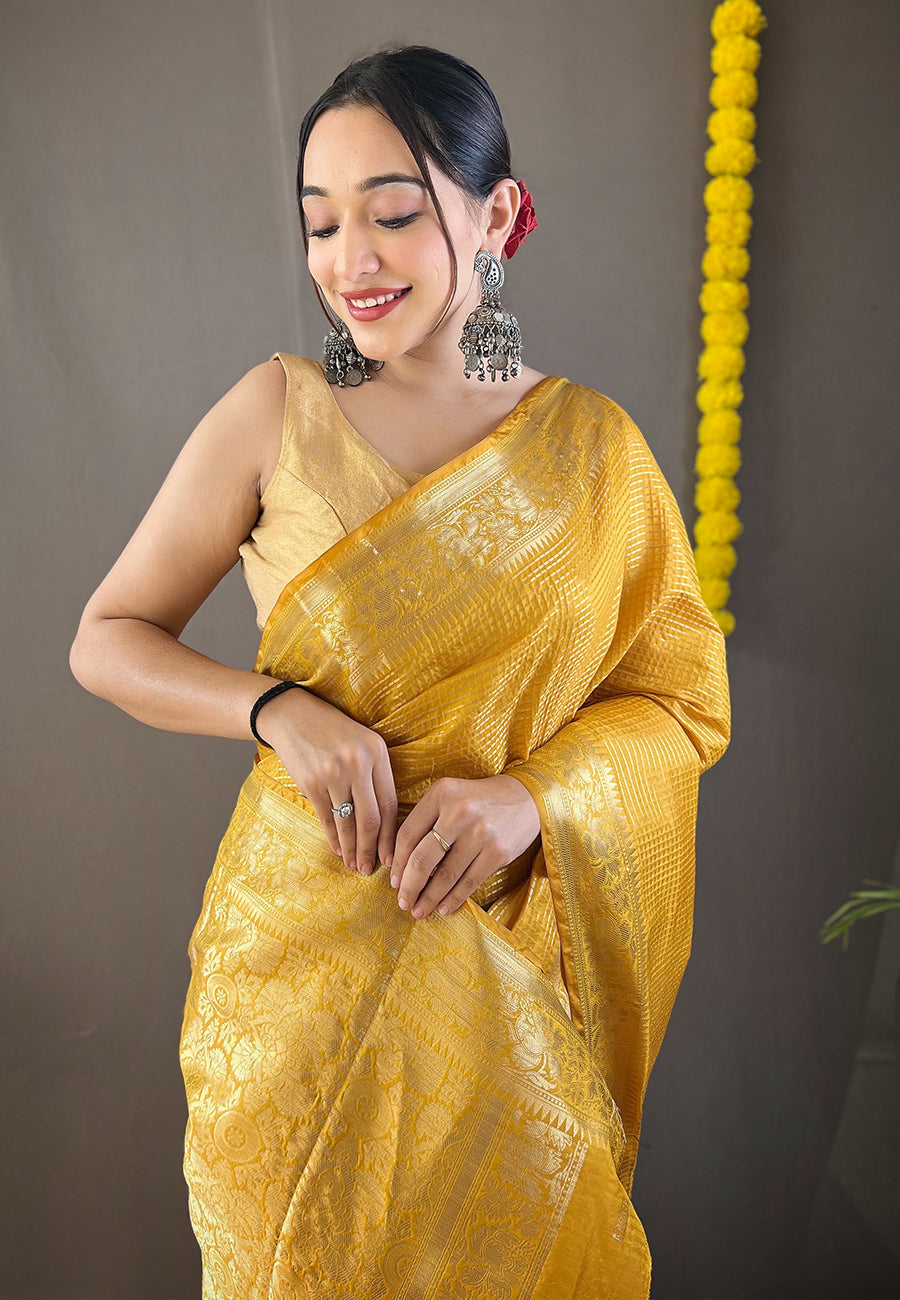 Equator Yellow Organza Zari Woven Saree