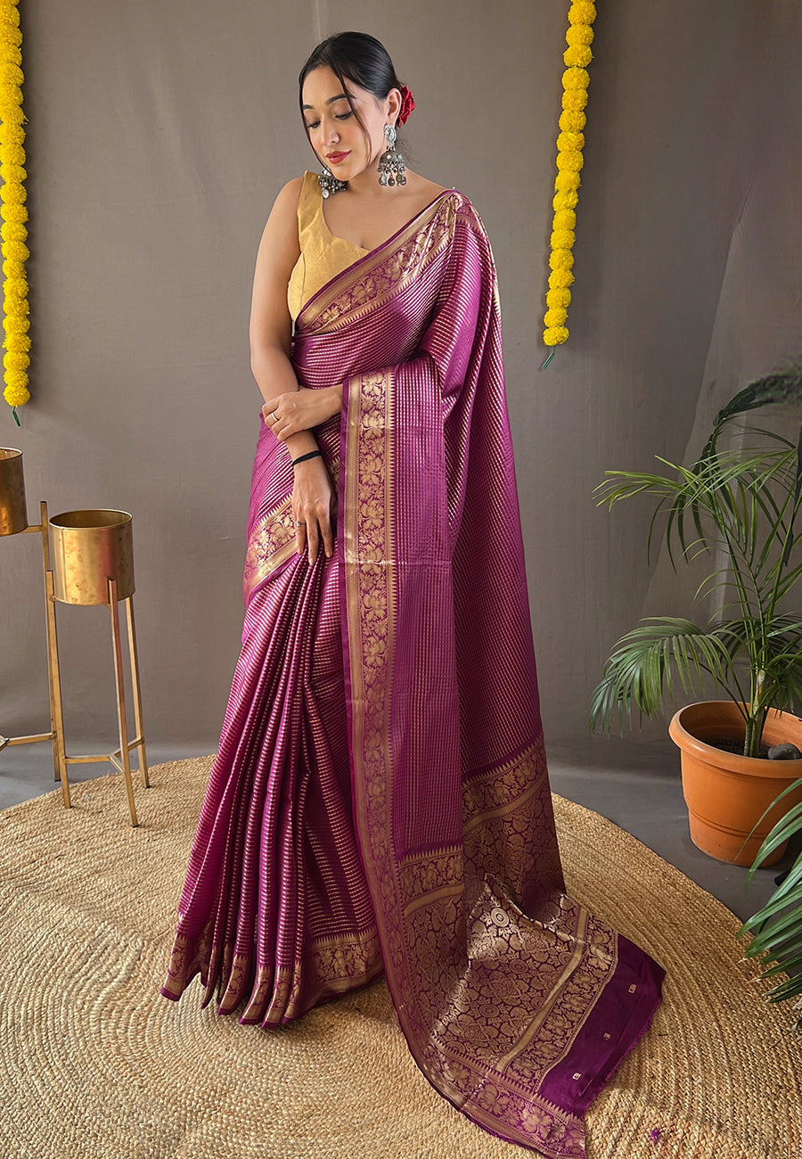 Sugar Plum Purple Organza Zari Woven Saree