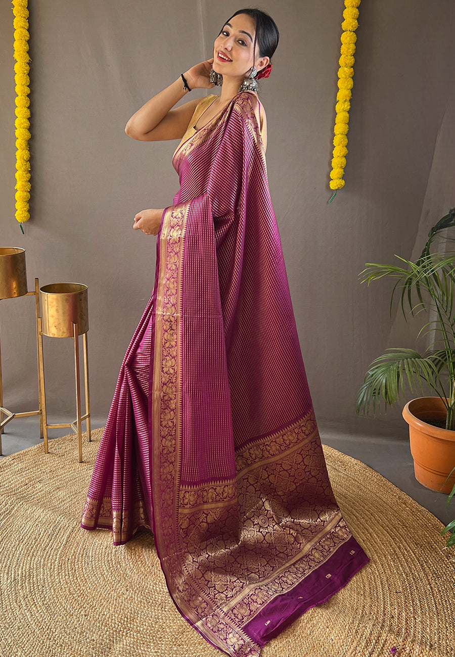 Sugar Plum Purple Organza Zari Woven Saree