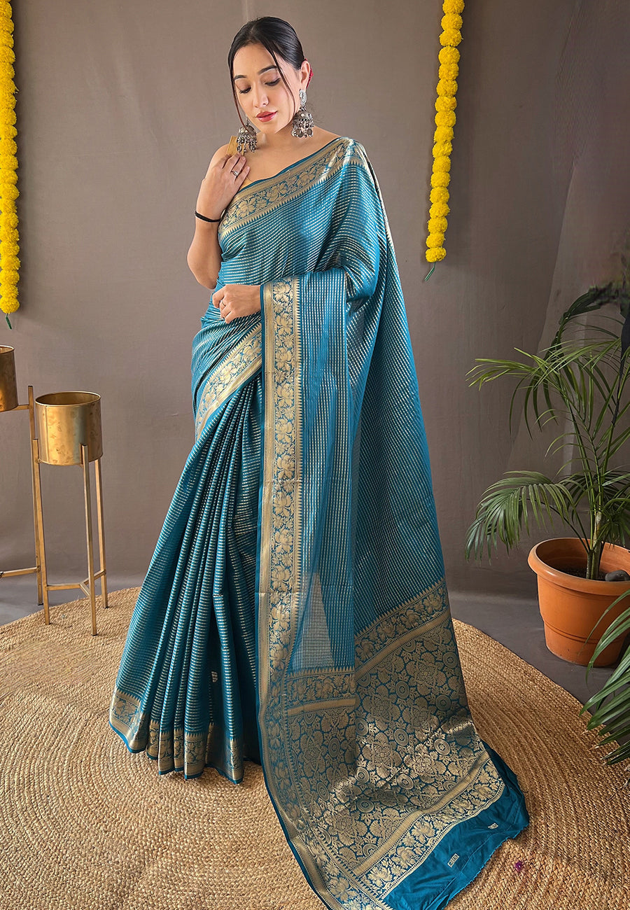 Matisse Blue Organza Zari Woven Saree